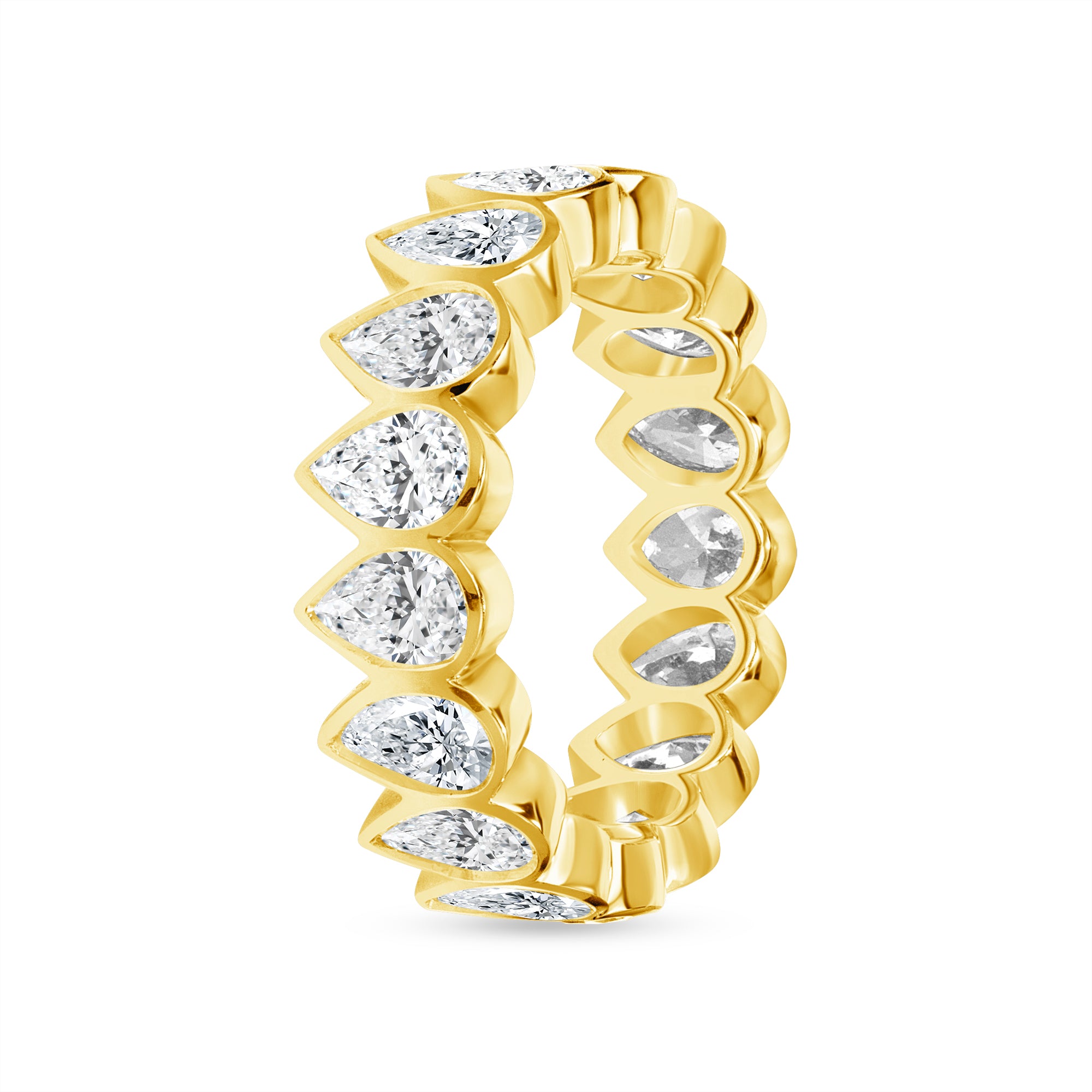 4.16ct Pear Cut Diamond 18K Yellow Gold Bezel Set Eternity Band