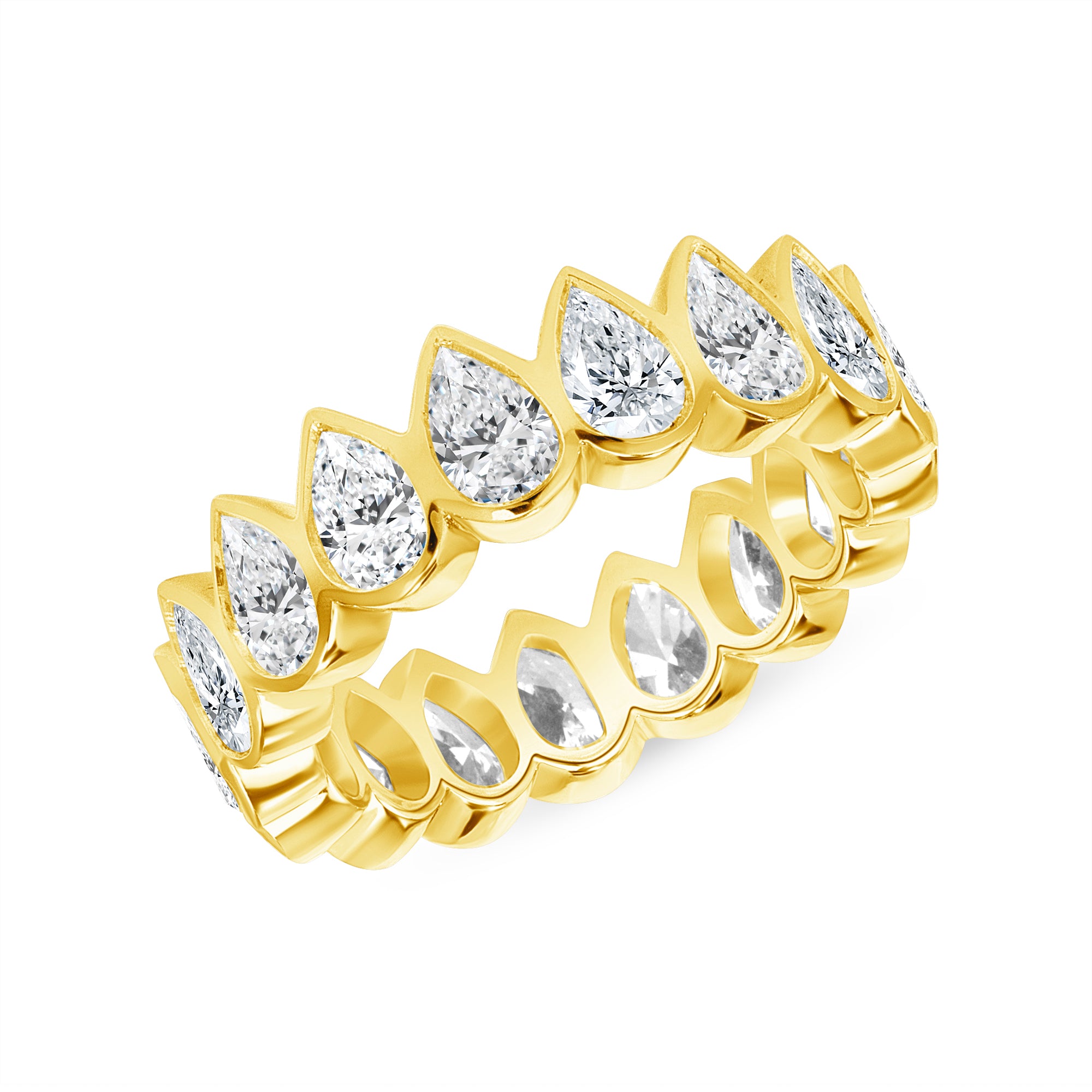 4.16ct Pear Cut Diamond 18K Yellow Gold Bezel Set Eternity Band