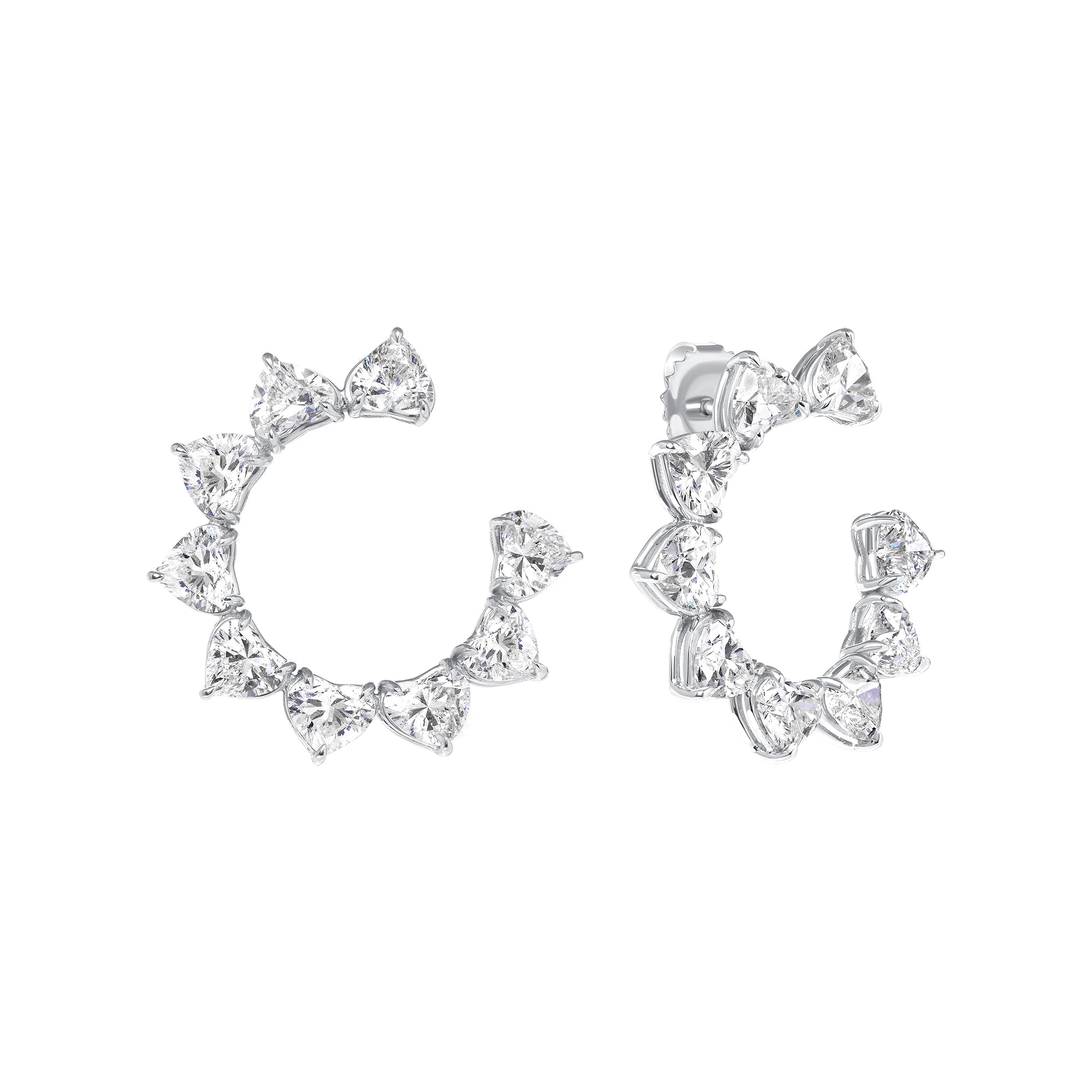 5.59ctw Heart Shape Diamonds Open Hoop Earrings in 18K White Gold