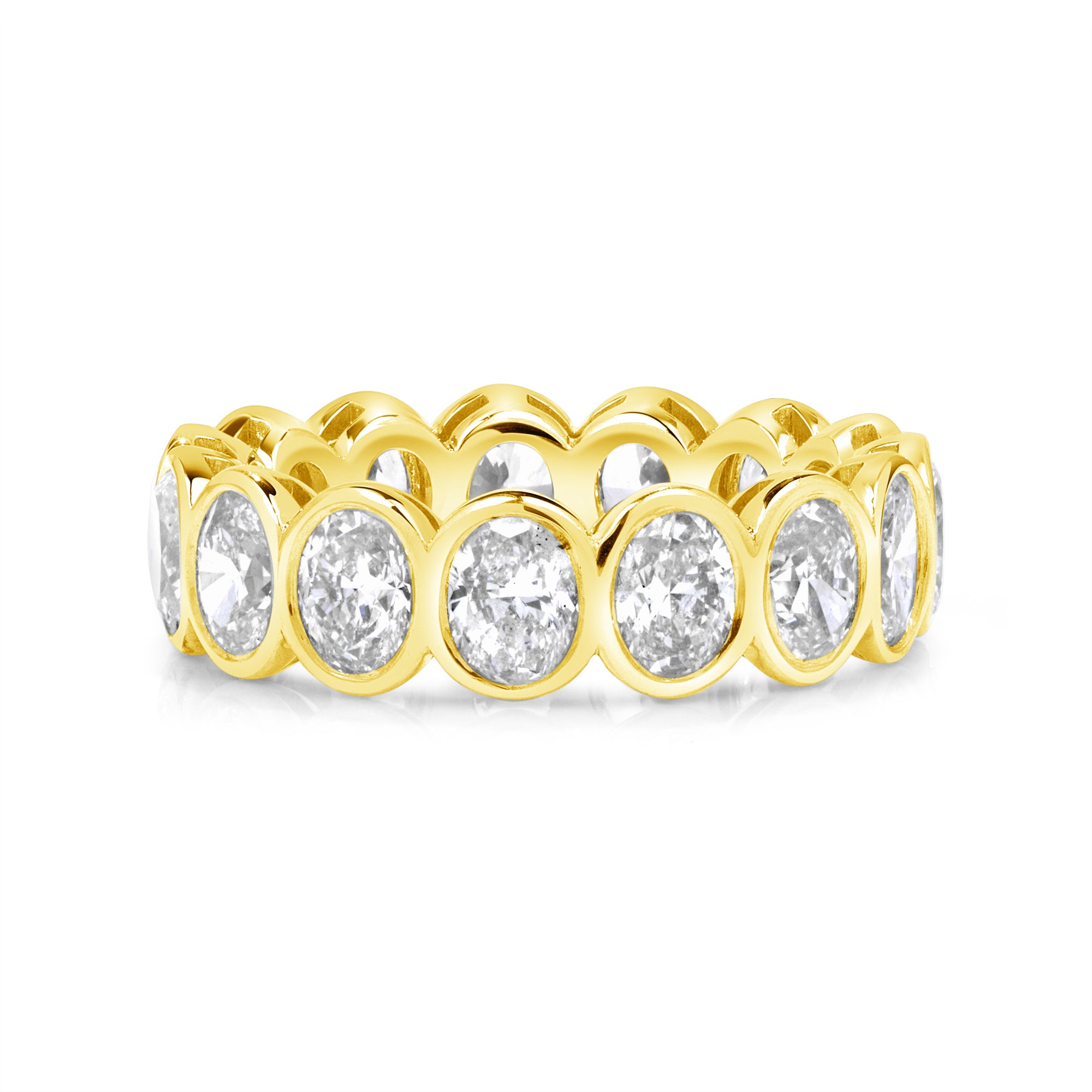 4.53ct Oval Cut Diamond 18K Yellow Gold Bezel Set Eternity Band