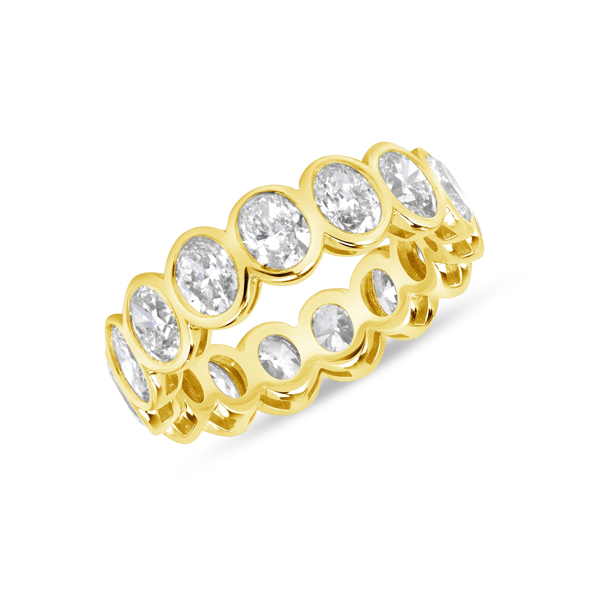 4.53ct Oval Cut Diamond 18K Yellow Gold Bezel Set Eternity Band