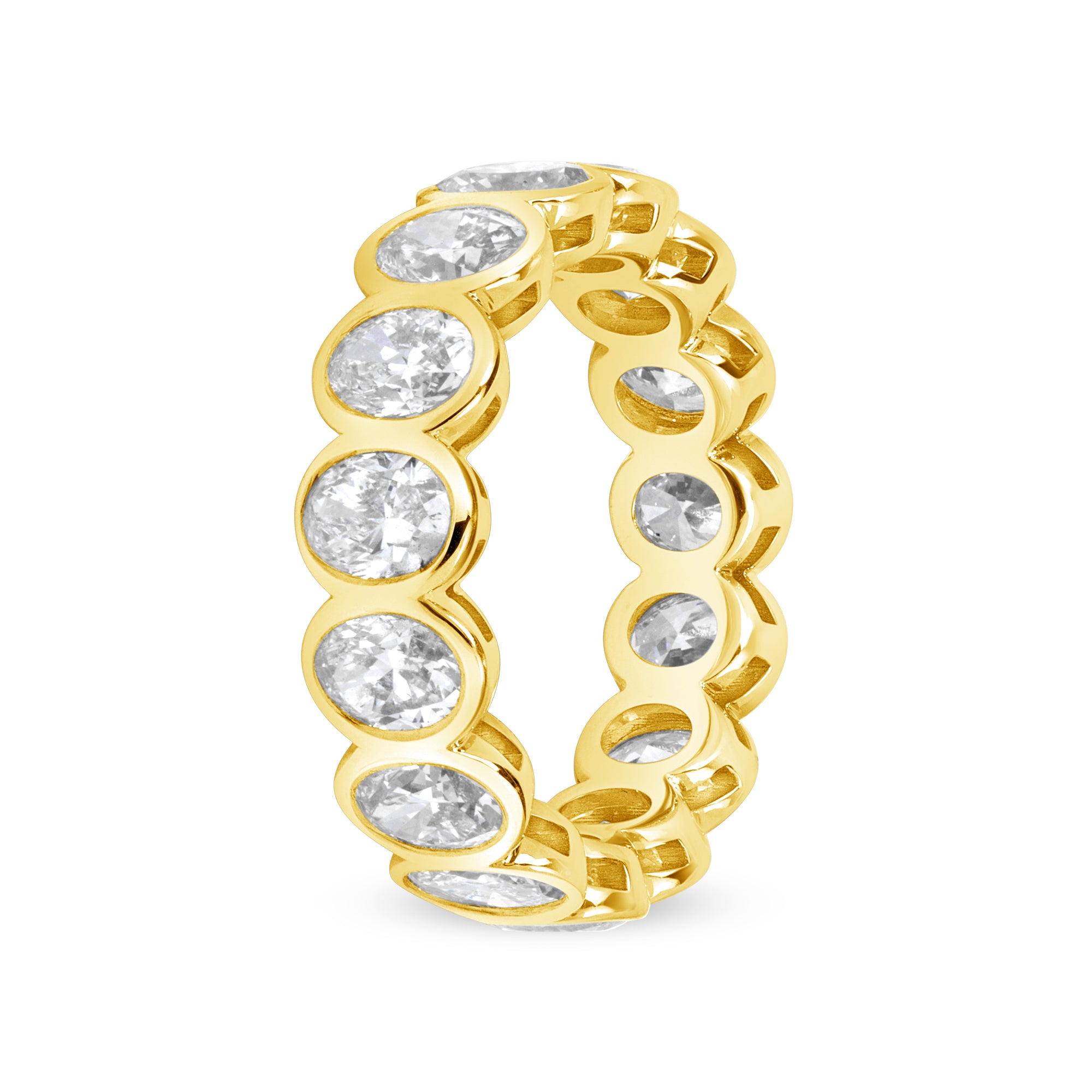 4.53ct Oval Cut Diamond 18K Yellow Gold Bezel Set Eternity Band