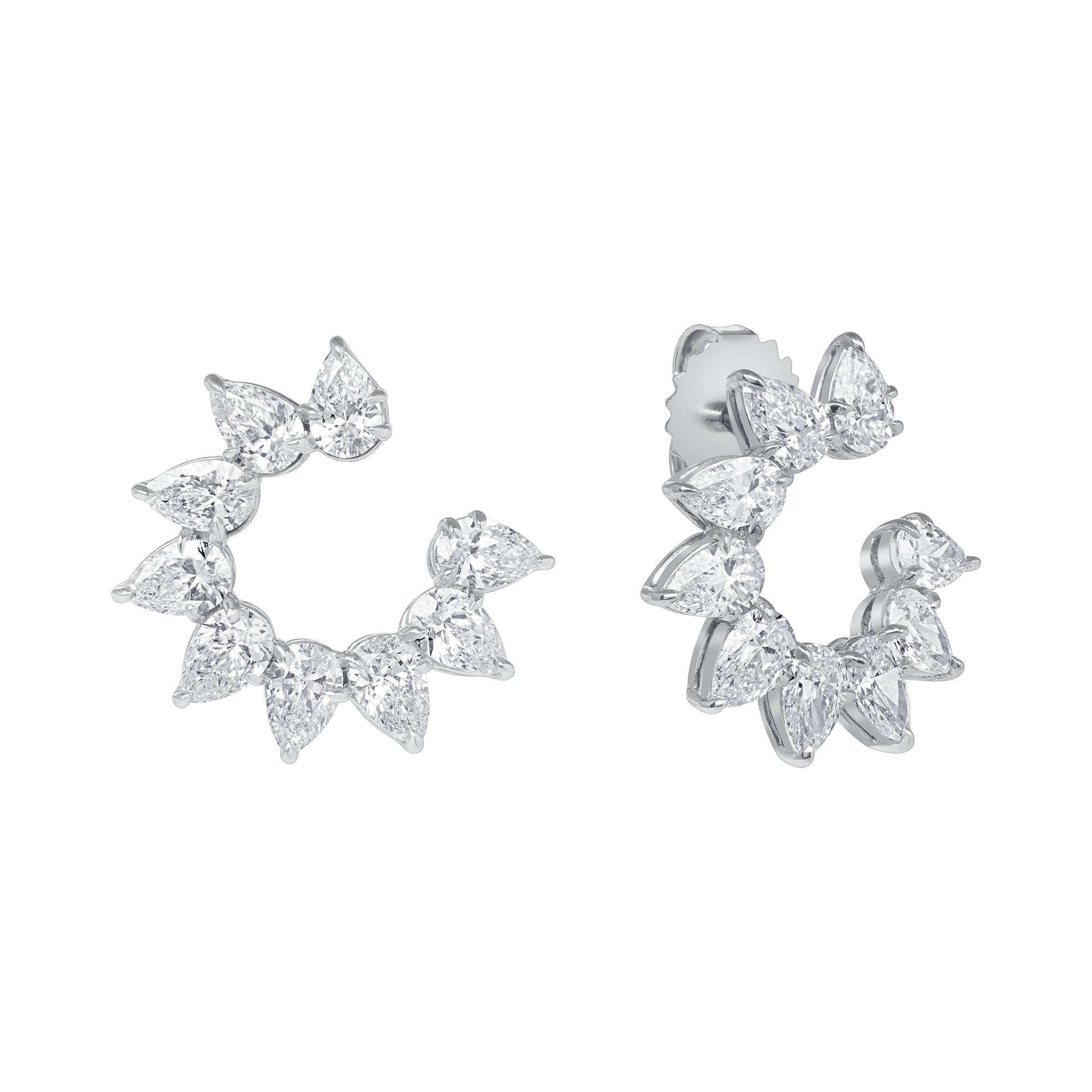 Pear Shape Diamond Swirl Open Hoop Earrings in 18K White Gold
