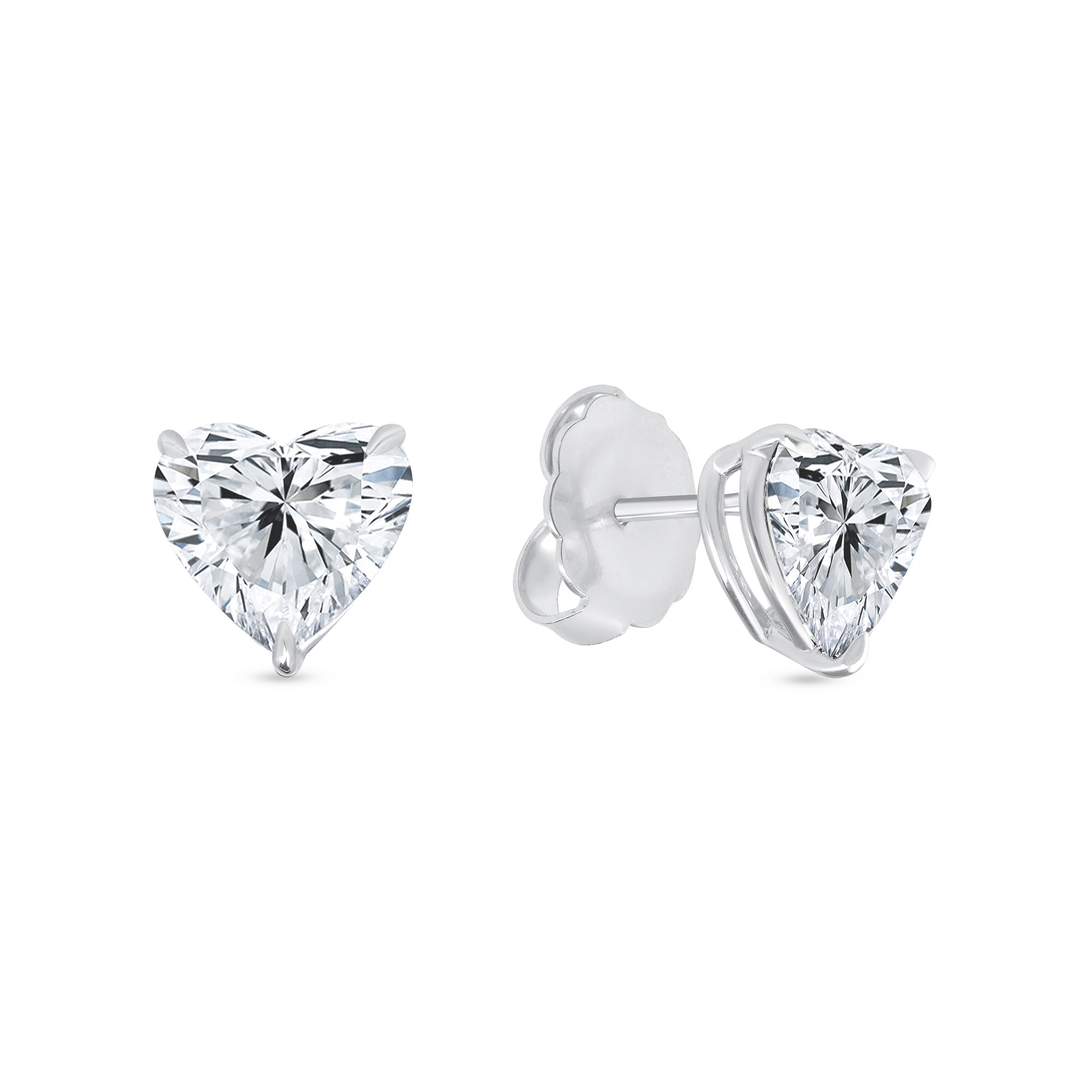 Heart Shape Diamond Stud Earrings In White Gold, GIA Certified