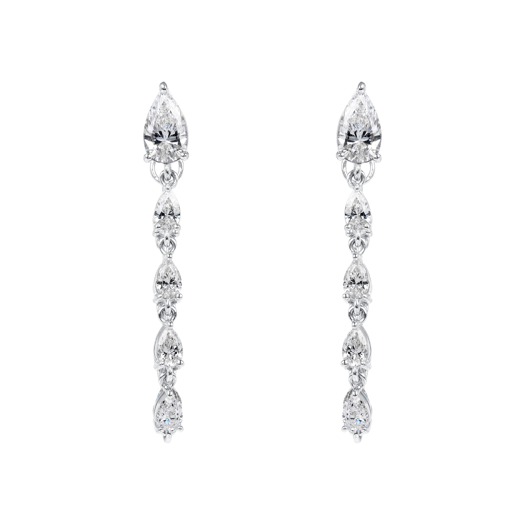 2.58ctw Pear Shape Diamond Drops Front and Back Earrings in 18K White Gold