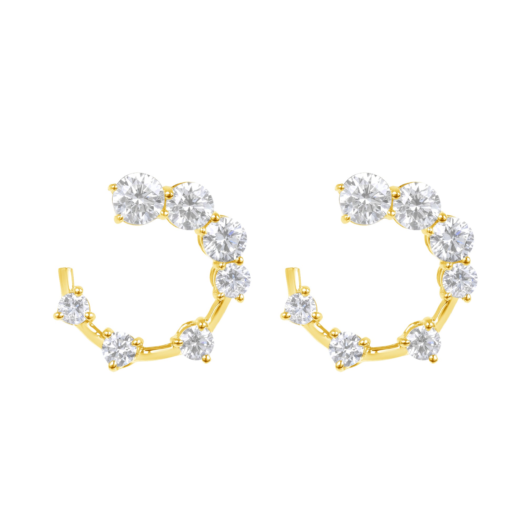 Round Brilliant Cut Diamond Open Hoop Swirl Earrings in 18K Yellow Gold