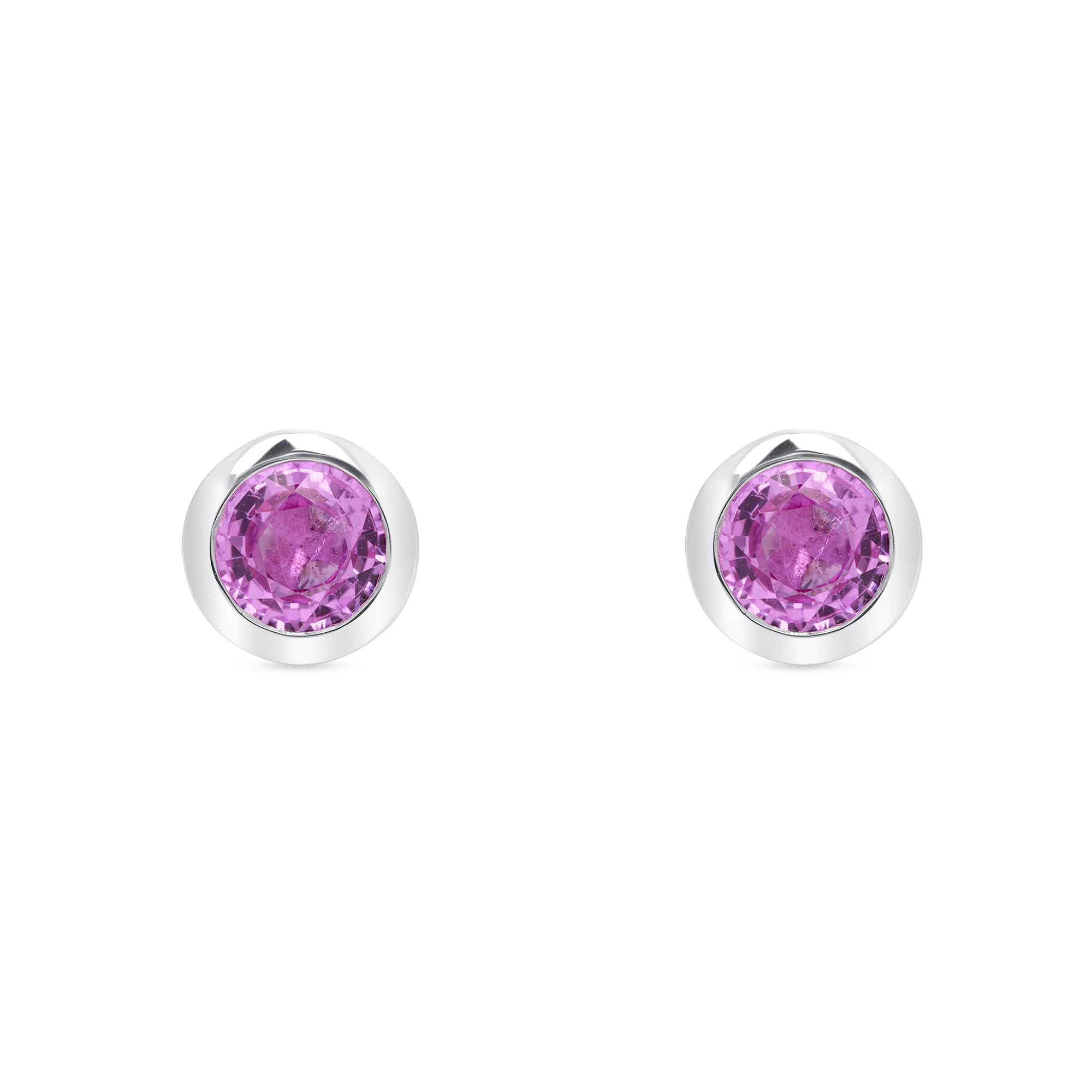 Pink Sapphire Bezel Set Earrings In 18 Karat White Gold