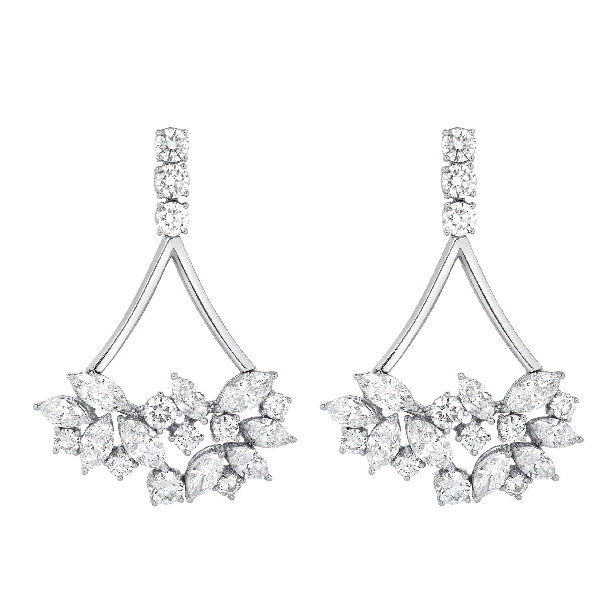 Marquise & Round Brilliant Cut Diamond Drop Bouquet Earrings in 18K White Gold