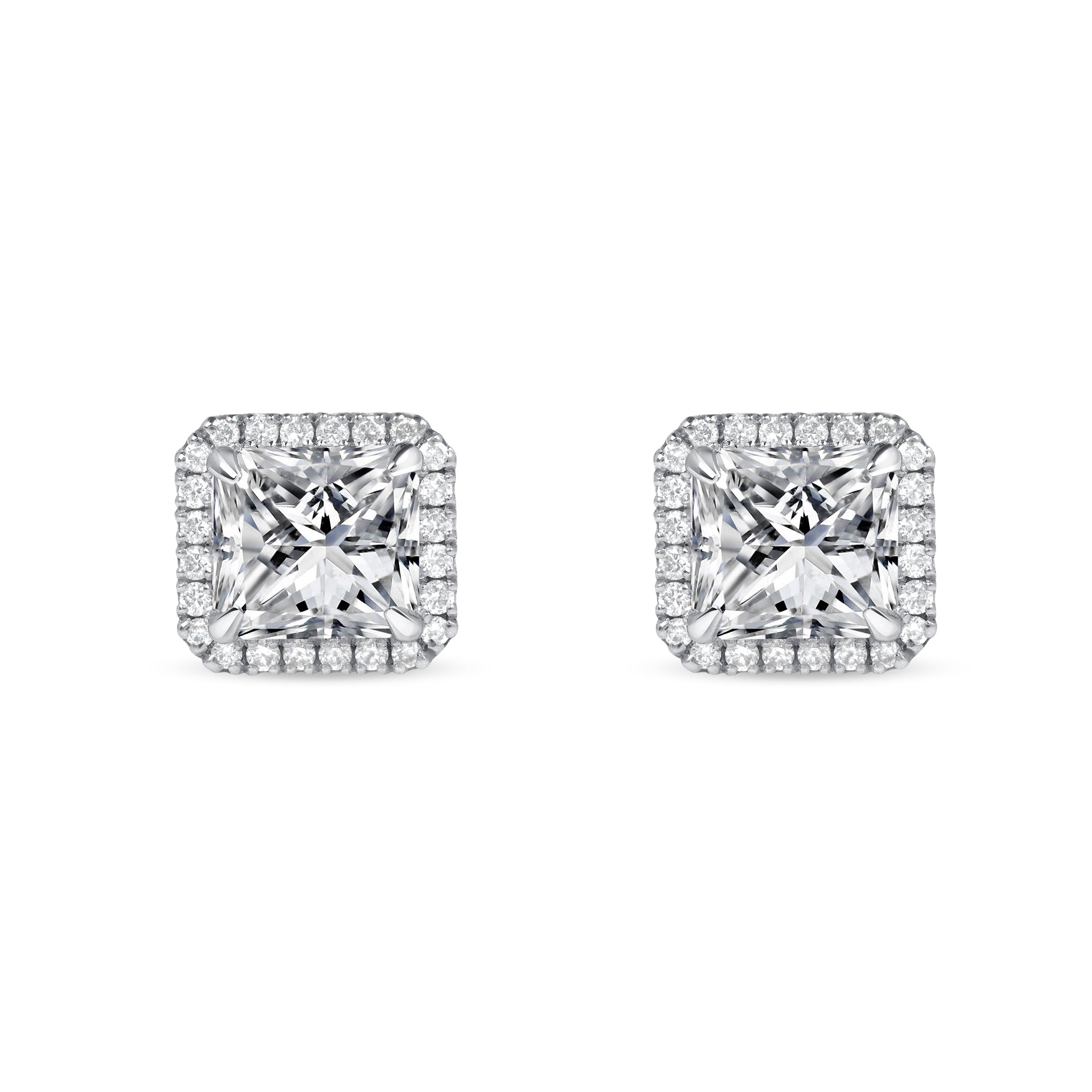 Radiant Cut Diamond Stud Earrings in Platinum With Pavé, GIA Certified