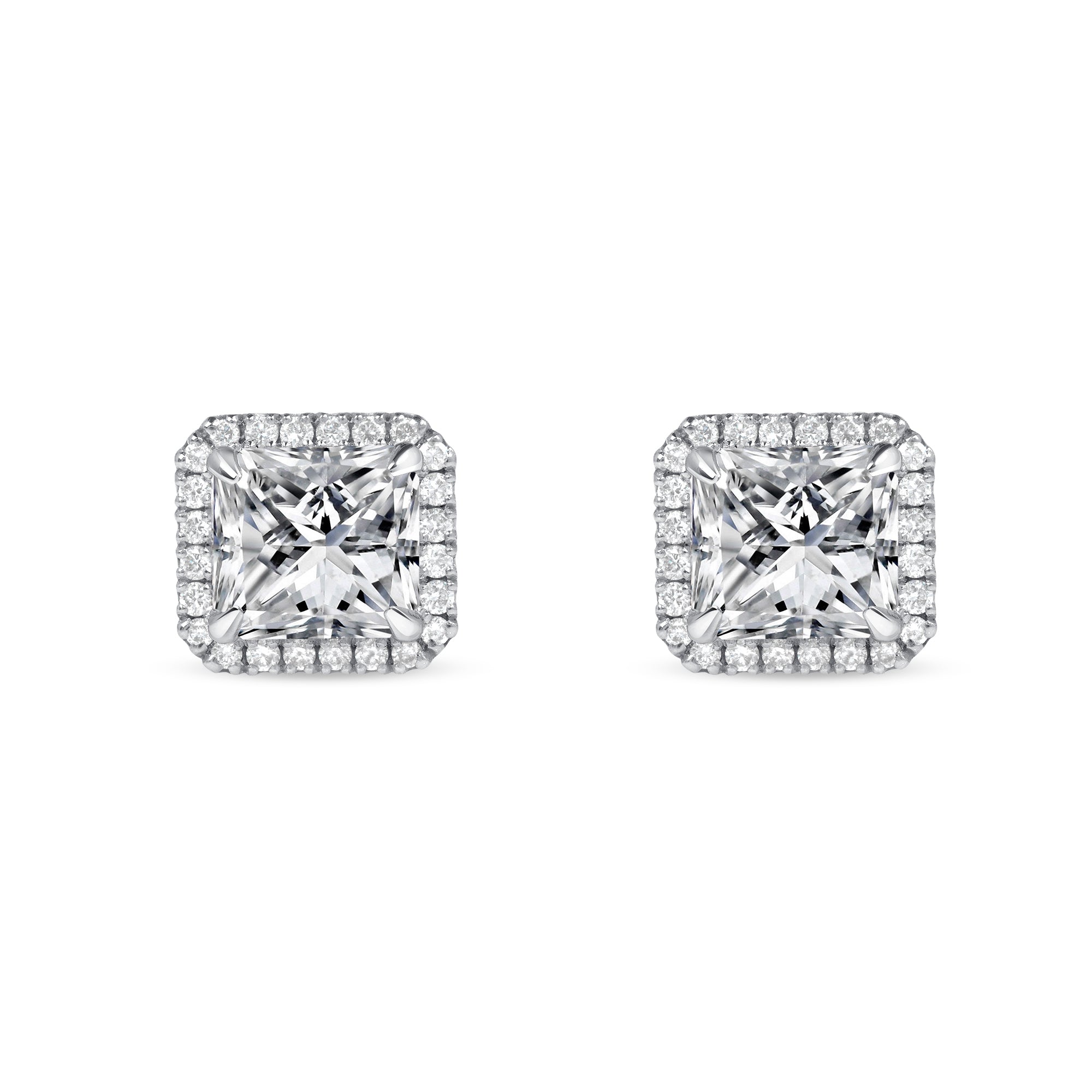 Radiant Cut Diamond Stud Earrings in Platinum With Pavé, GIA Certified