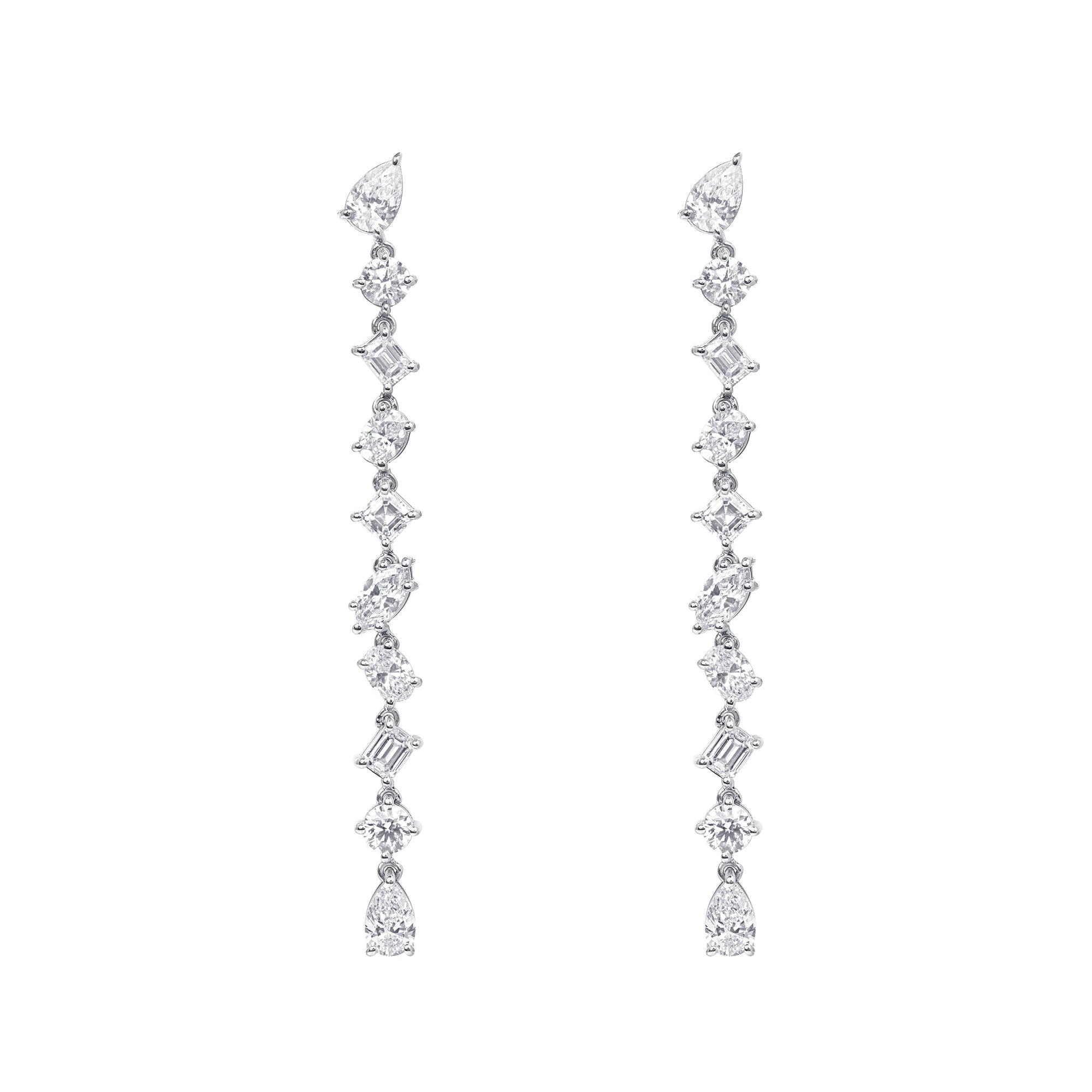 3.27ctw Mixed Shape Diamond Shoulder Duster Earrings in 18K White Gold