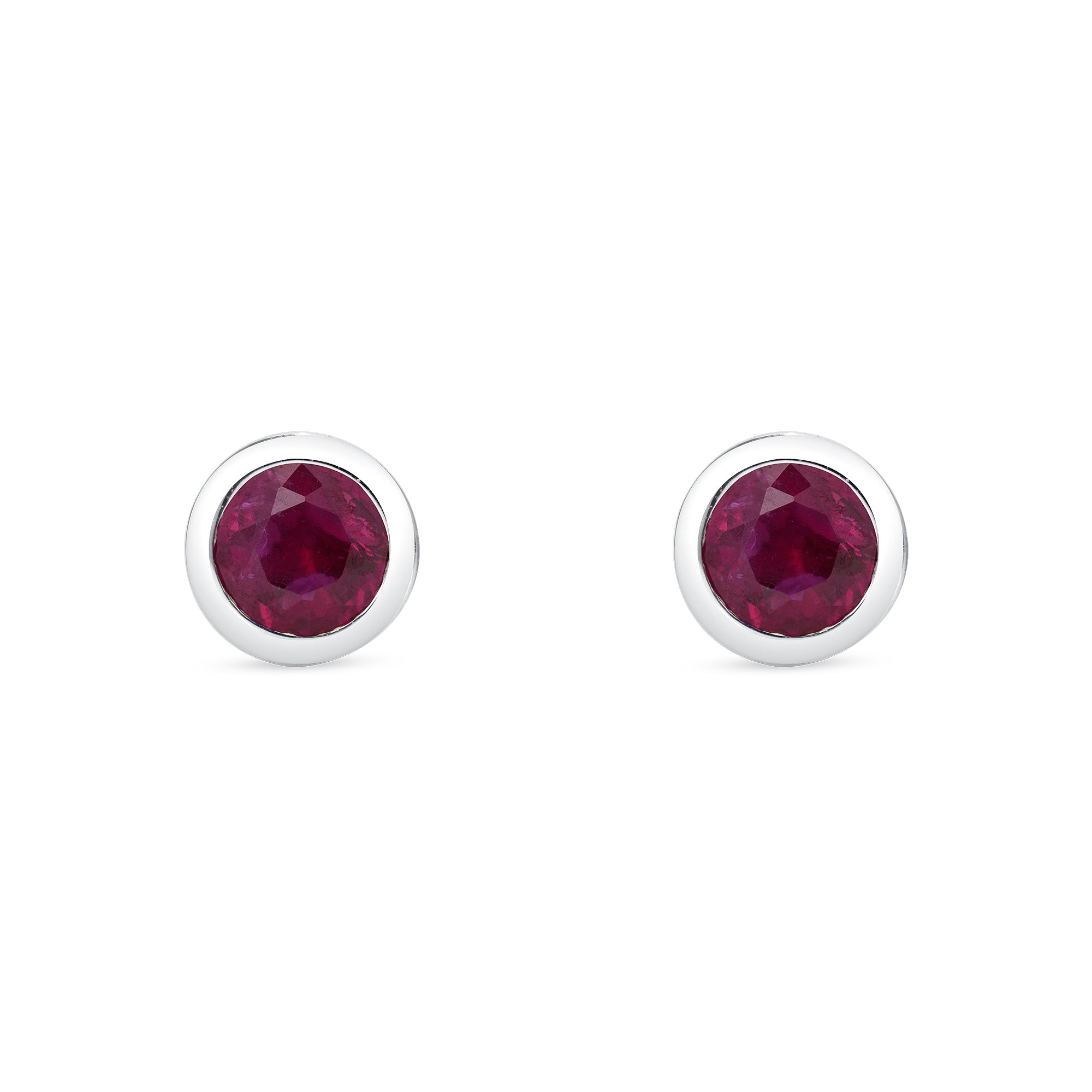 Ruby Bezel Set Earrings In 18 Karat White Gold