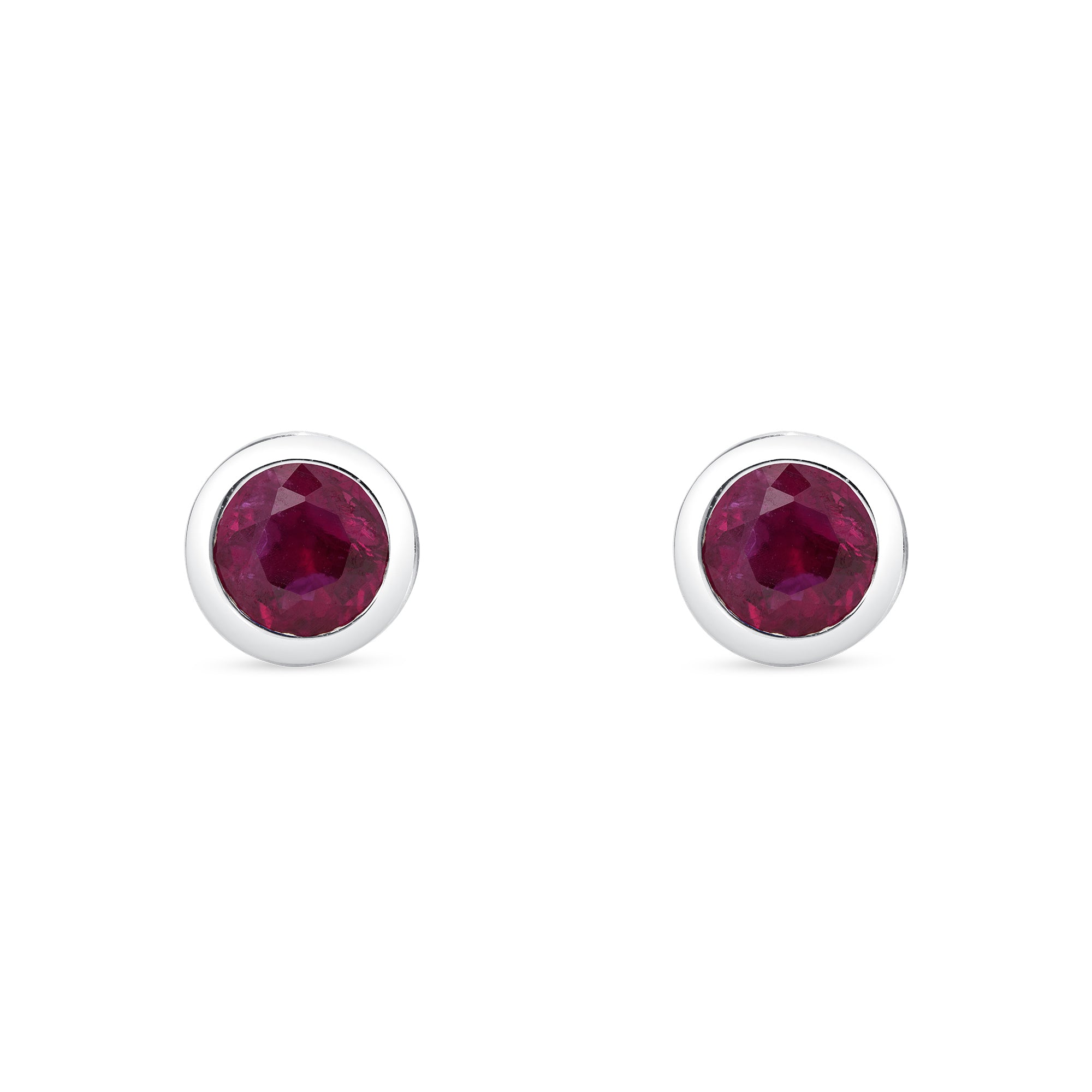 Ruby Bezel Set Earrings In 18 Karat White Gold