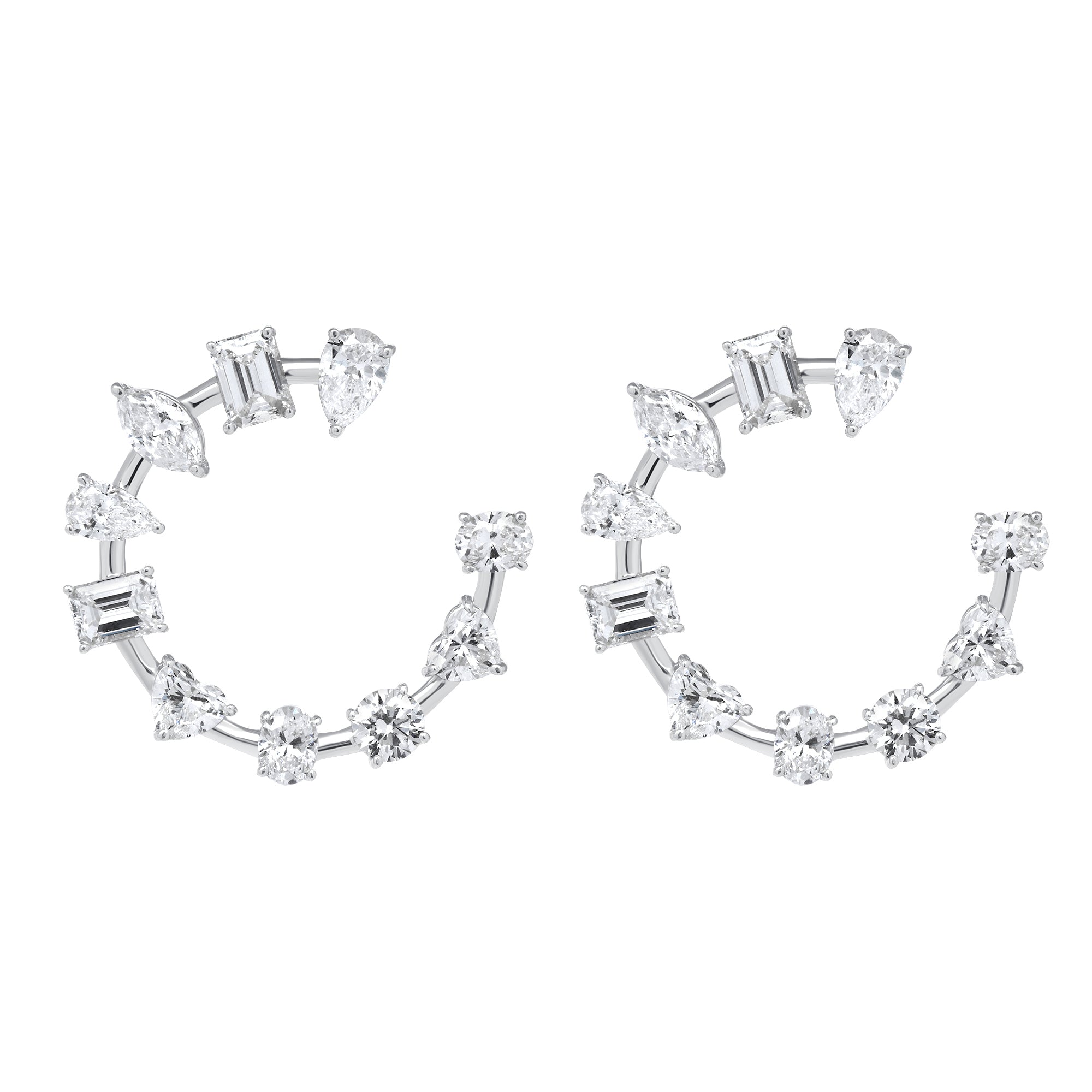 Multishape Diamond Swirl Hoop Earrings in 18K White Gold