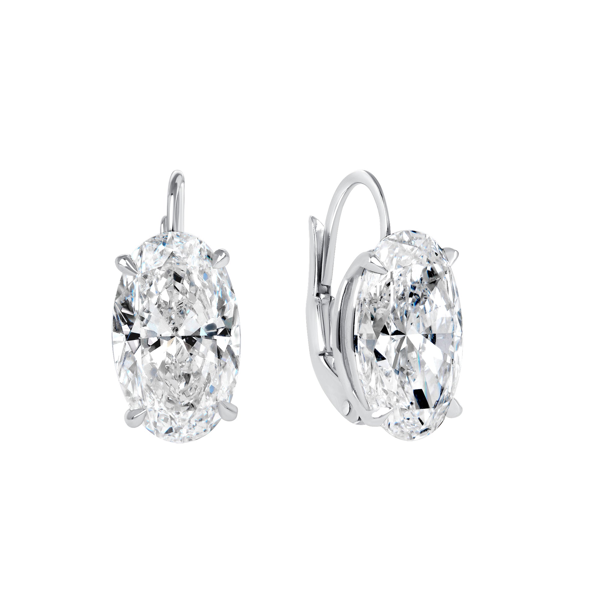 Oval Shaped Diamond Leverback Earrings in 18K White Gold, GIA Certified