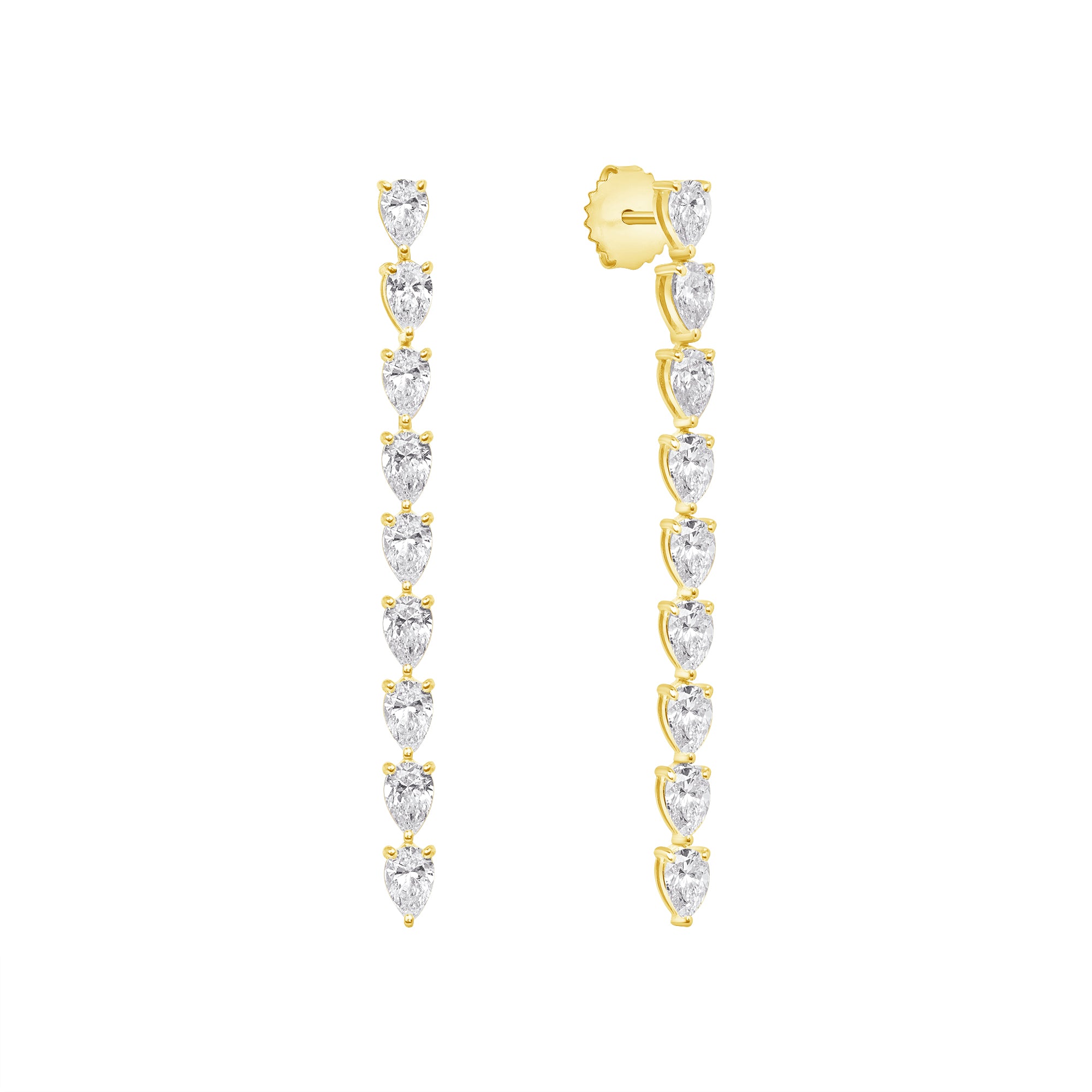 Pear Shaped Diamond Shoulder Duster Earrings in 18K Yellow Gold