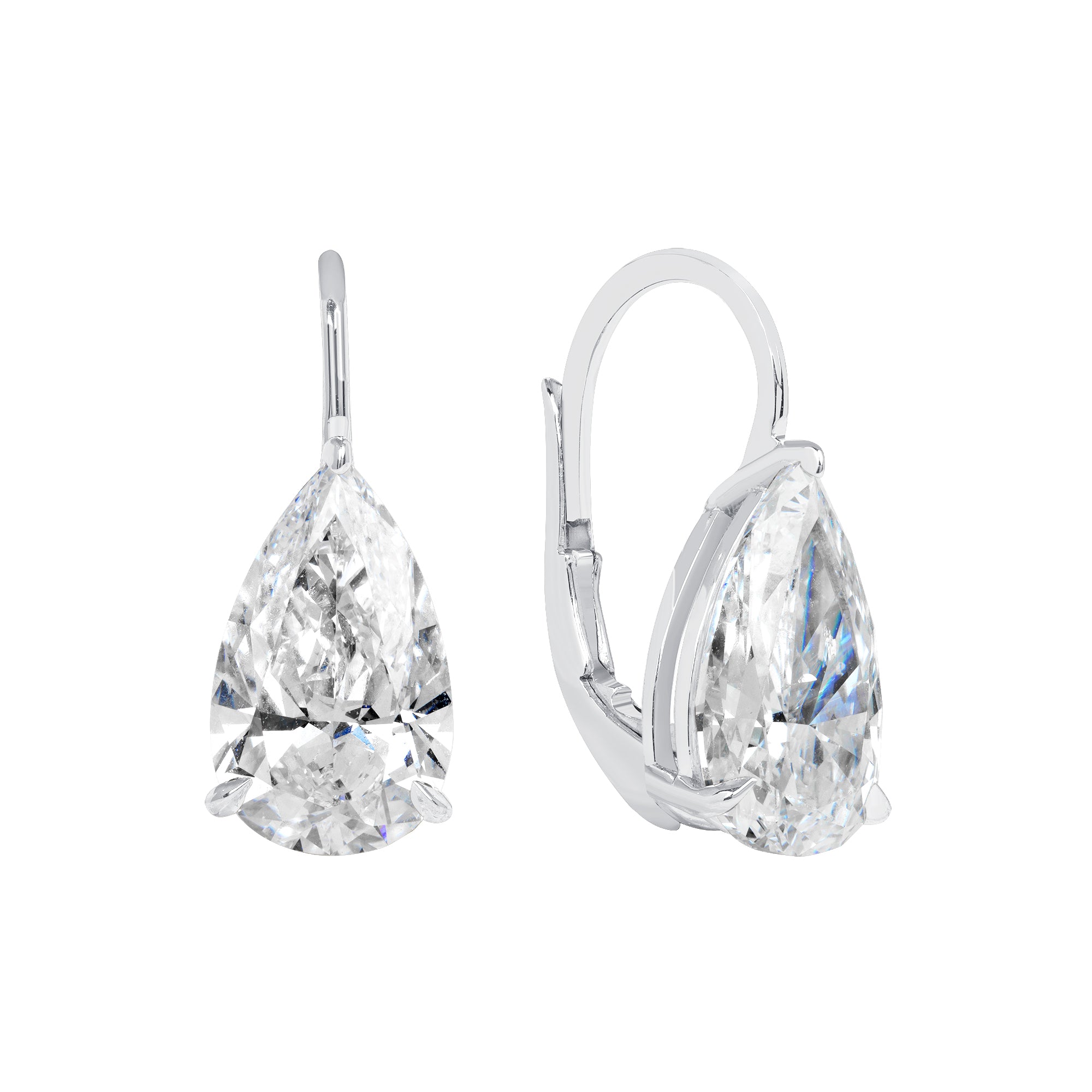 Pear Shaped Diamond Leverback Earrings in 18K White Gold, GIA Certified