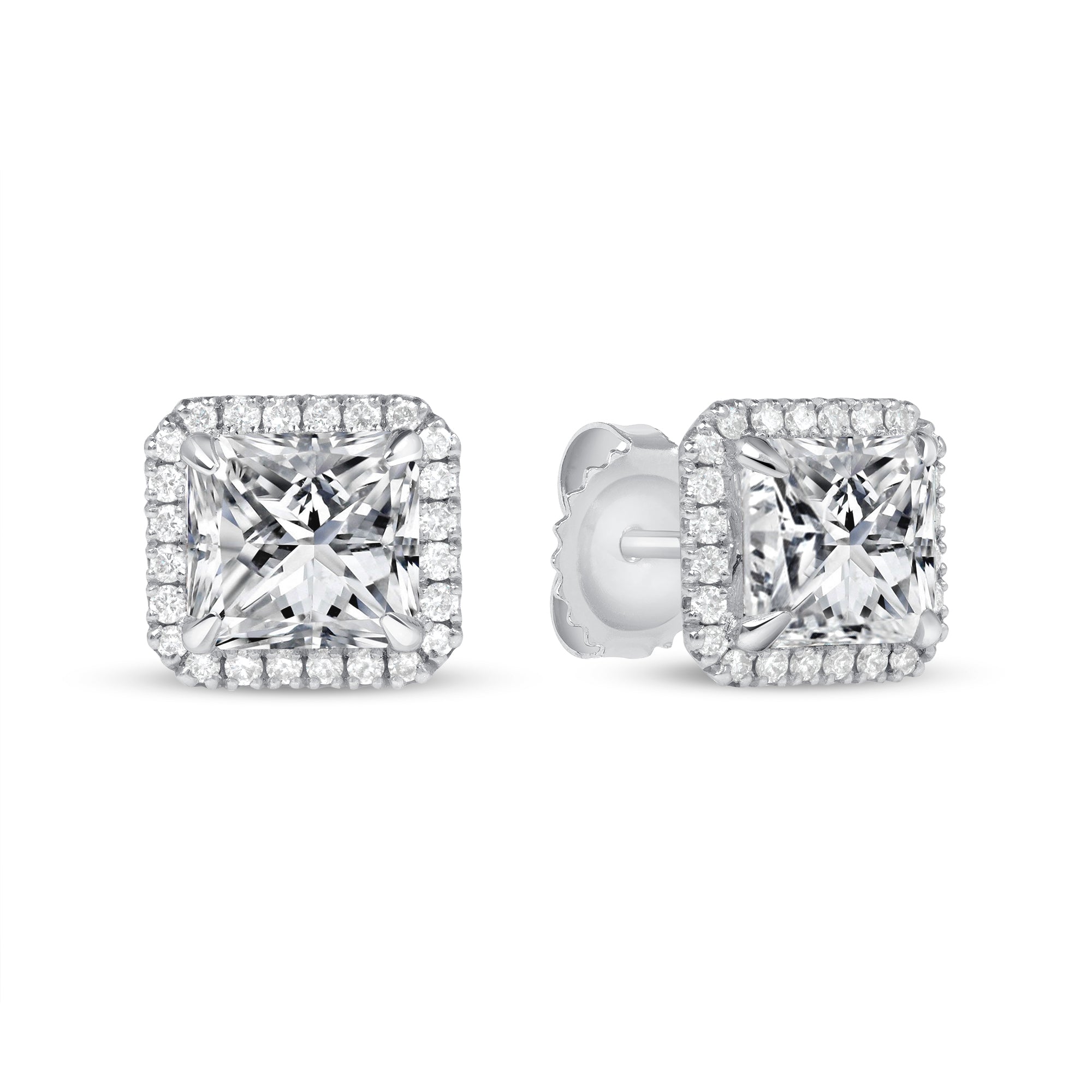 Radiant Cut Diamond Stud Earrings in Platinum With Pavé, GIA Certified