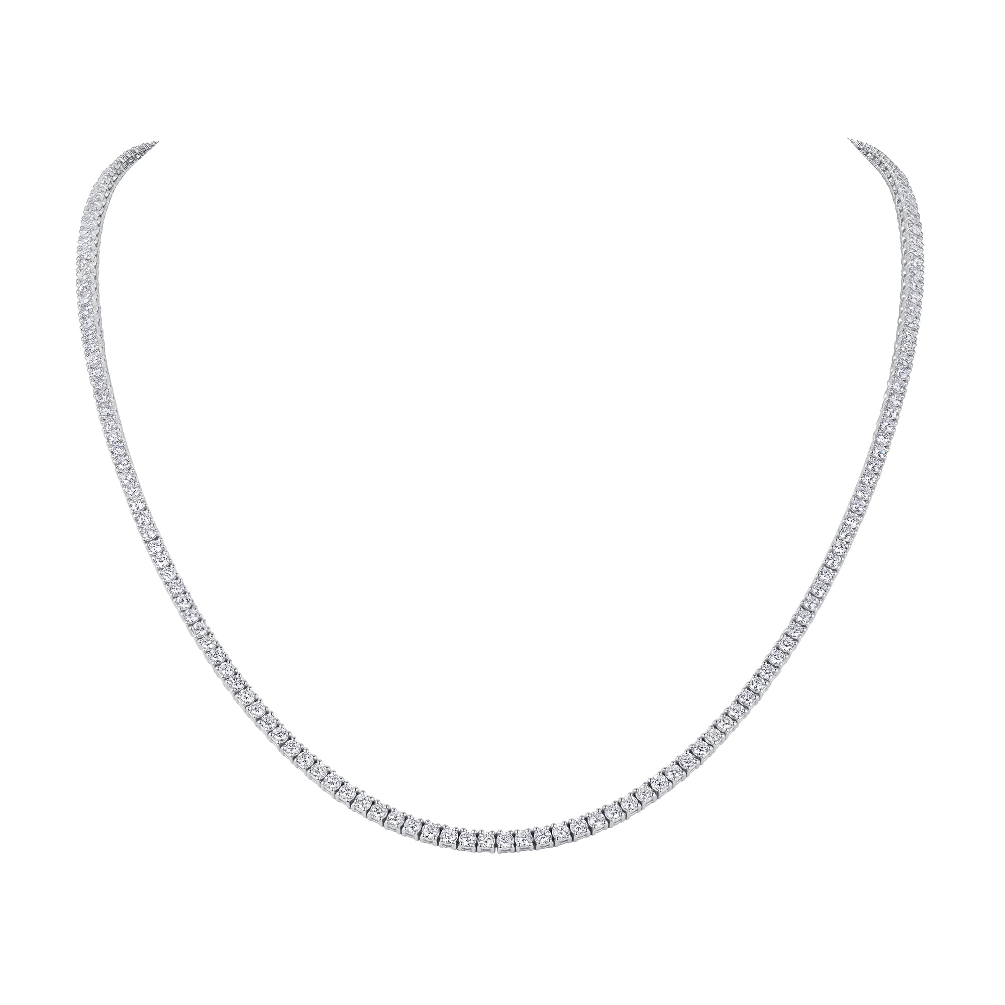 Round Cut Diamond Tennis Necklace in White Gold