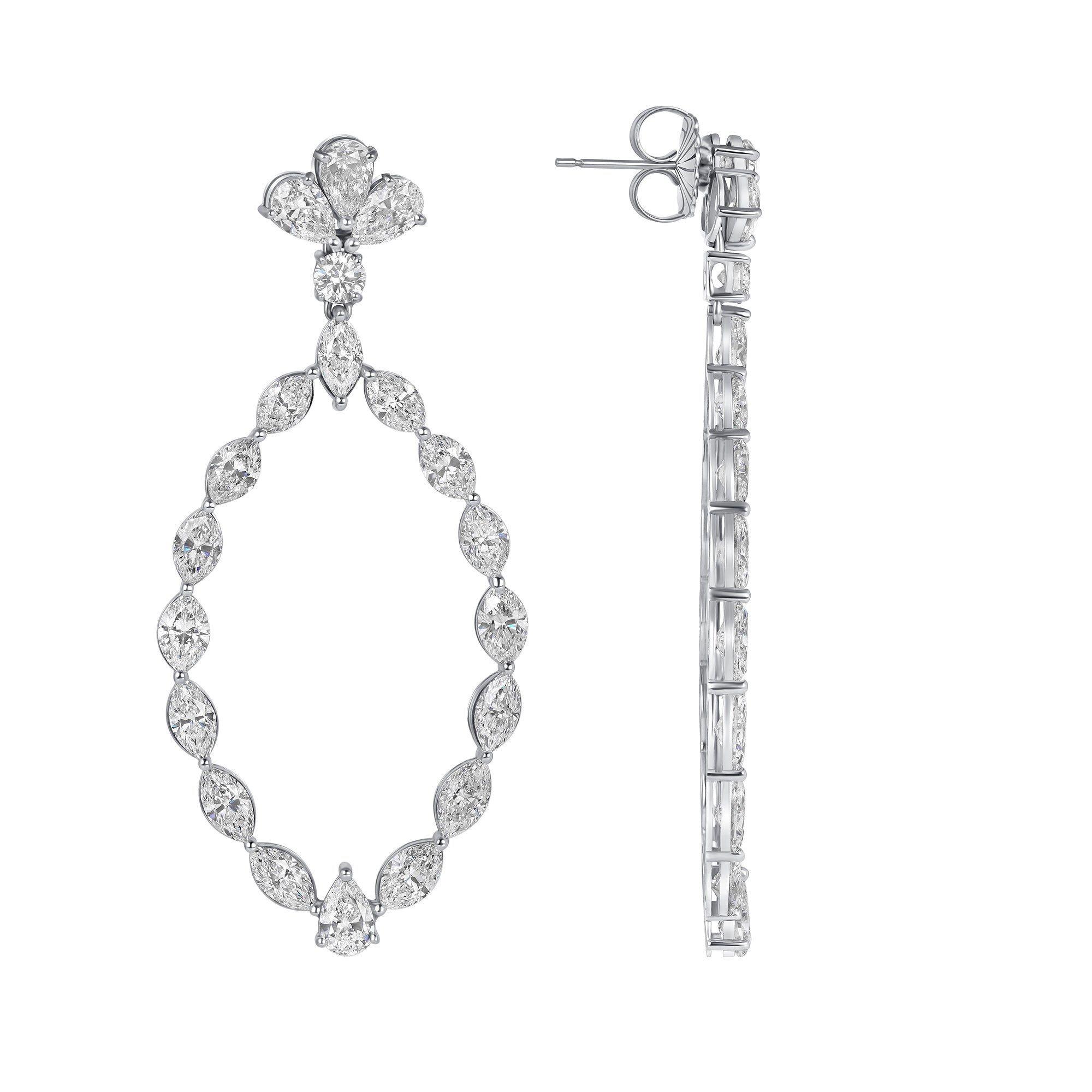 Marquise Diamond Open Drop Earrings in 18K White Gold