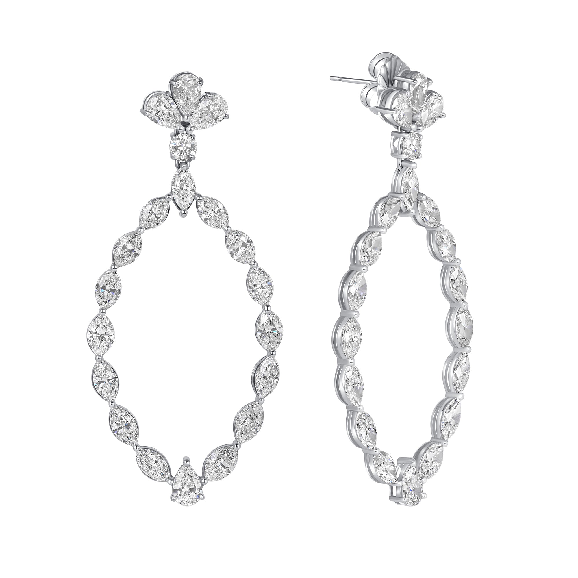 Marquise Diamond Open Drop Earrings in 18K White Gold