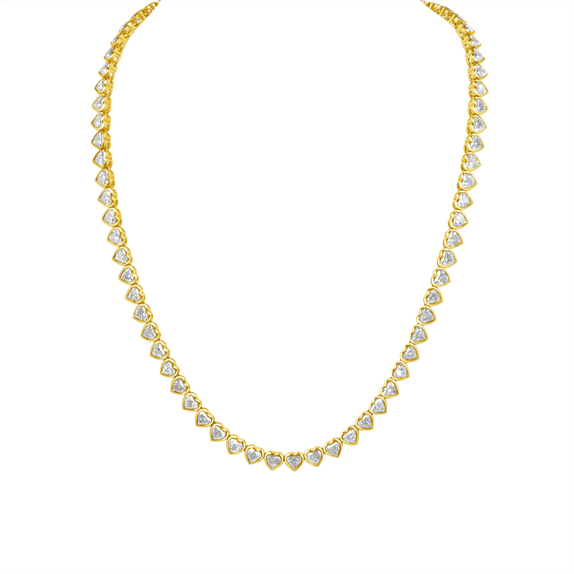 18.77ct Straight Line Heart Shape Bezel Diamond Necklace in 18K Yellow Gold