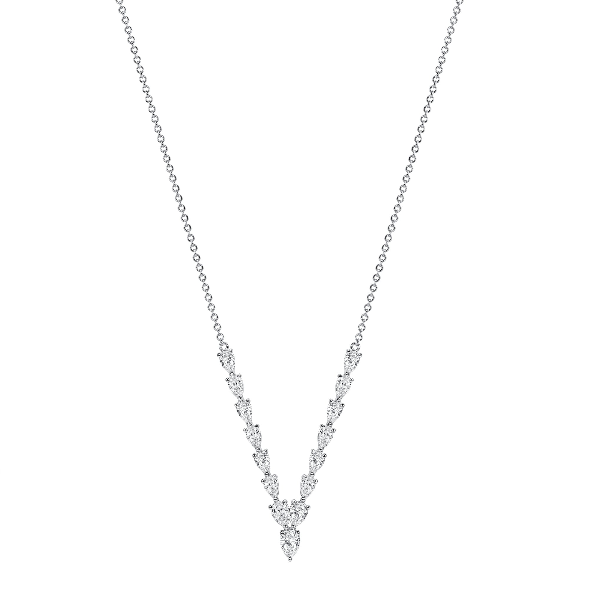 1.42ct. Floating V Pear Shape Diamond Necklace in 18K White Gold