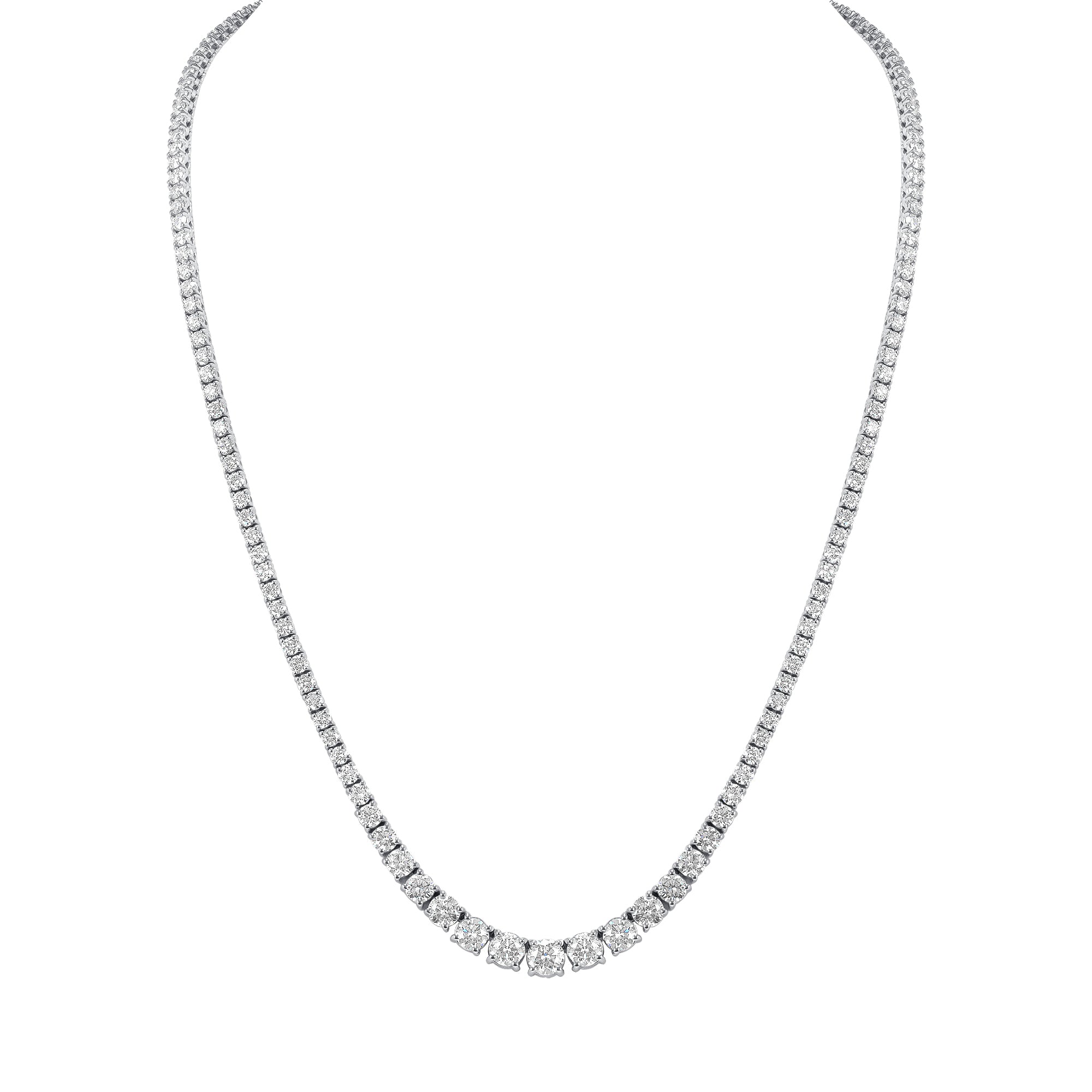 7.7ct. Graduated Round Brilliant Diamond Tennis Necklace in 18K White Gold