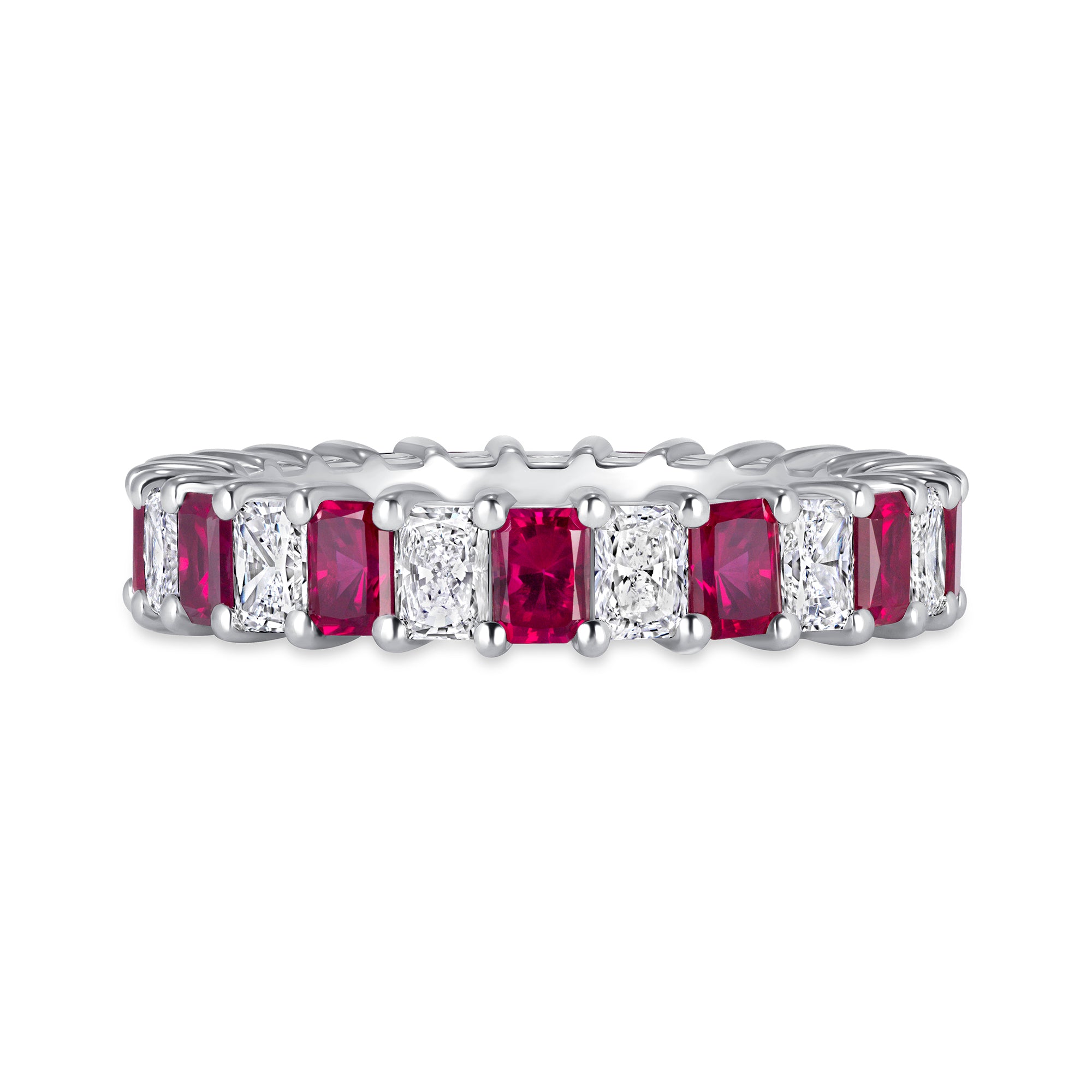 Radiant-Cut Ruby and Diamond Eternity Band in Platinum