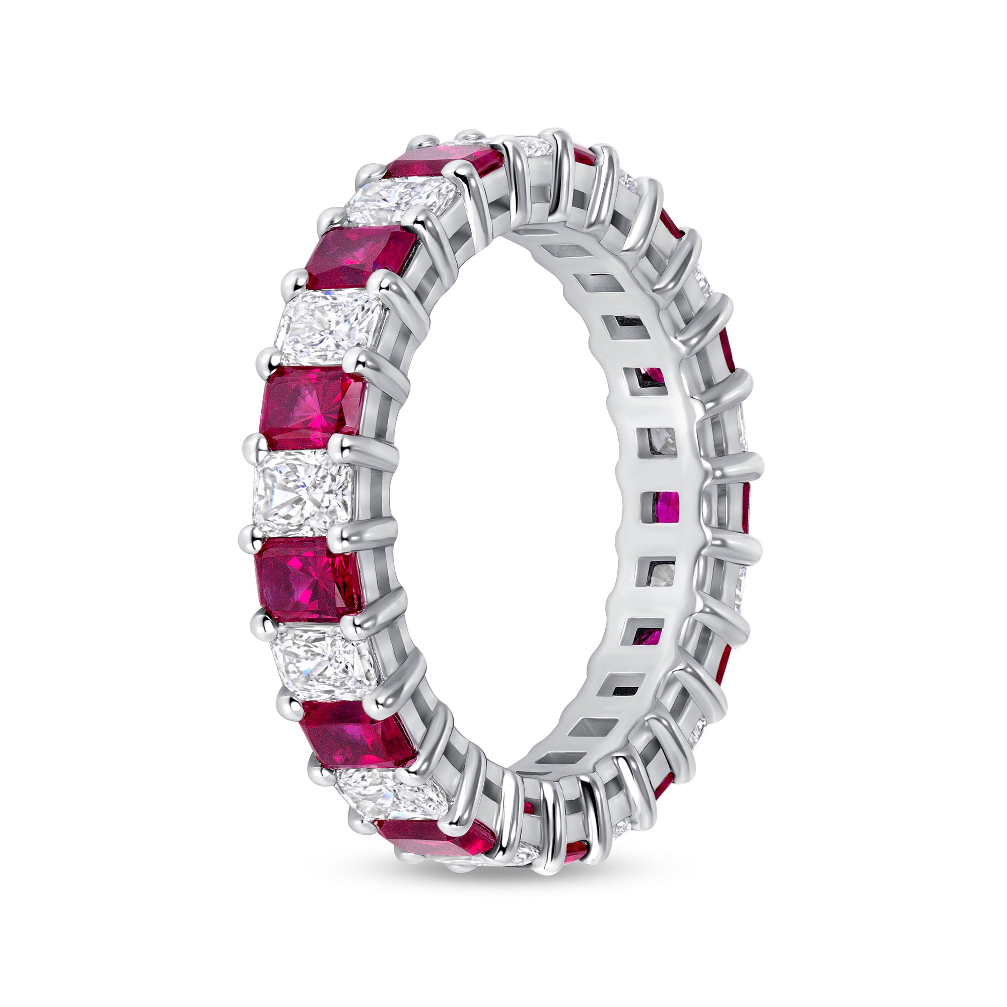 Radiant-Cut Ruby and Diamond Eternity Band in Platinum