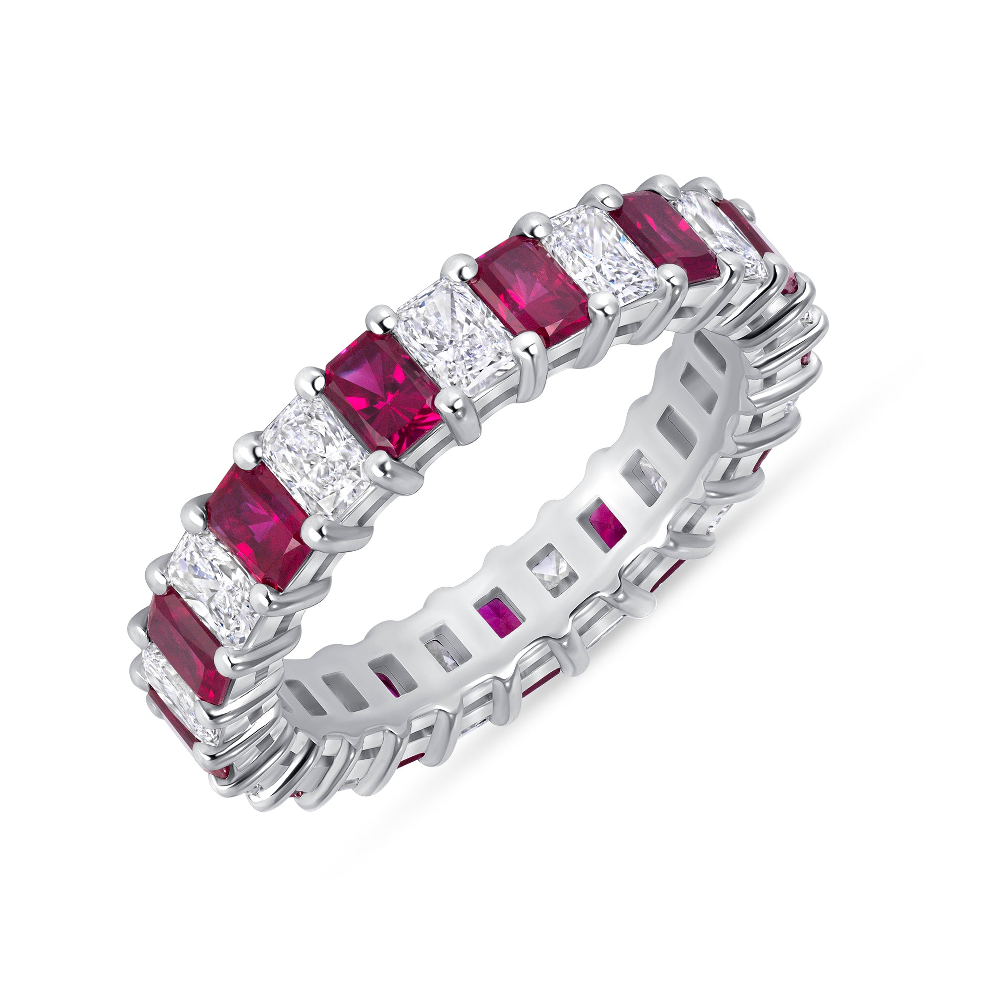 Radiant-Cut Ruby and Diamond Eternity Band in Platinum