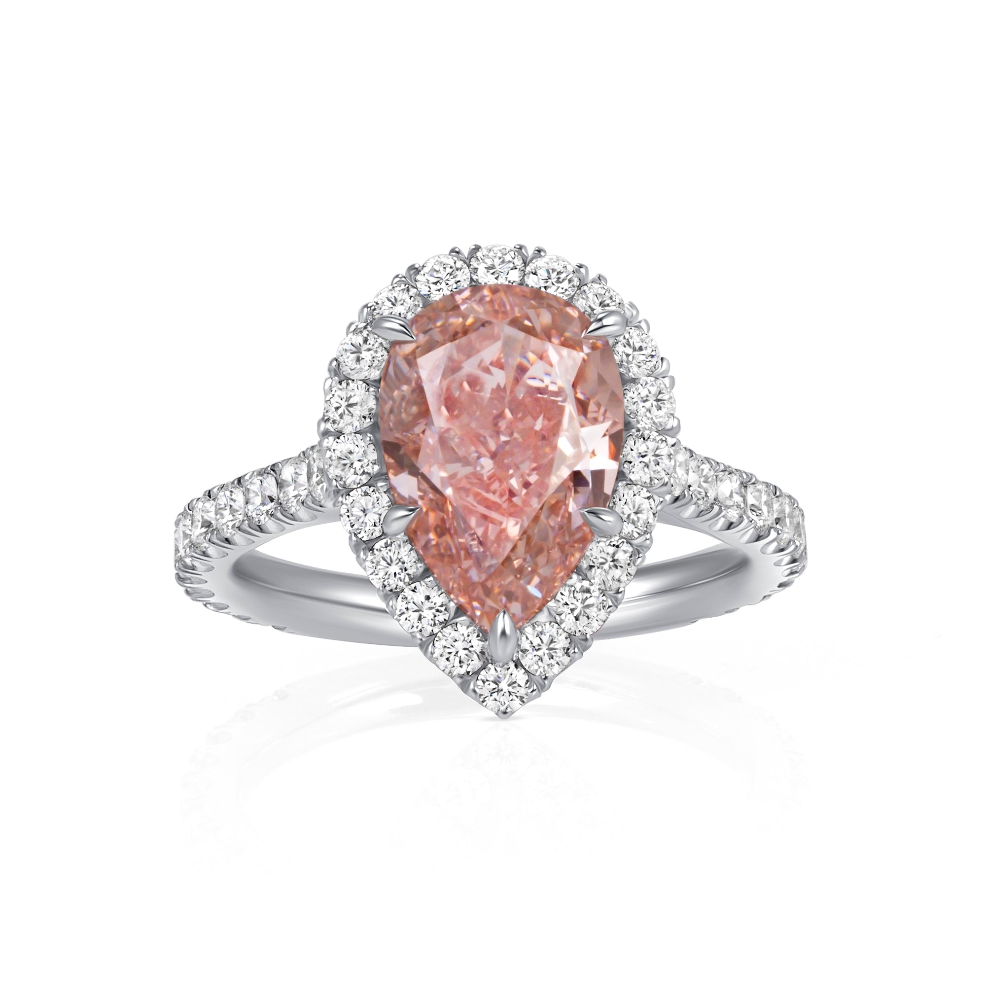 Pear Shape Pink Diamond Halo Ring in Platinum