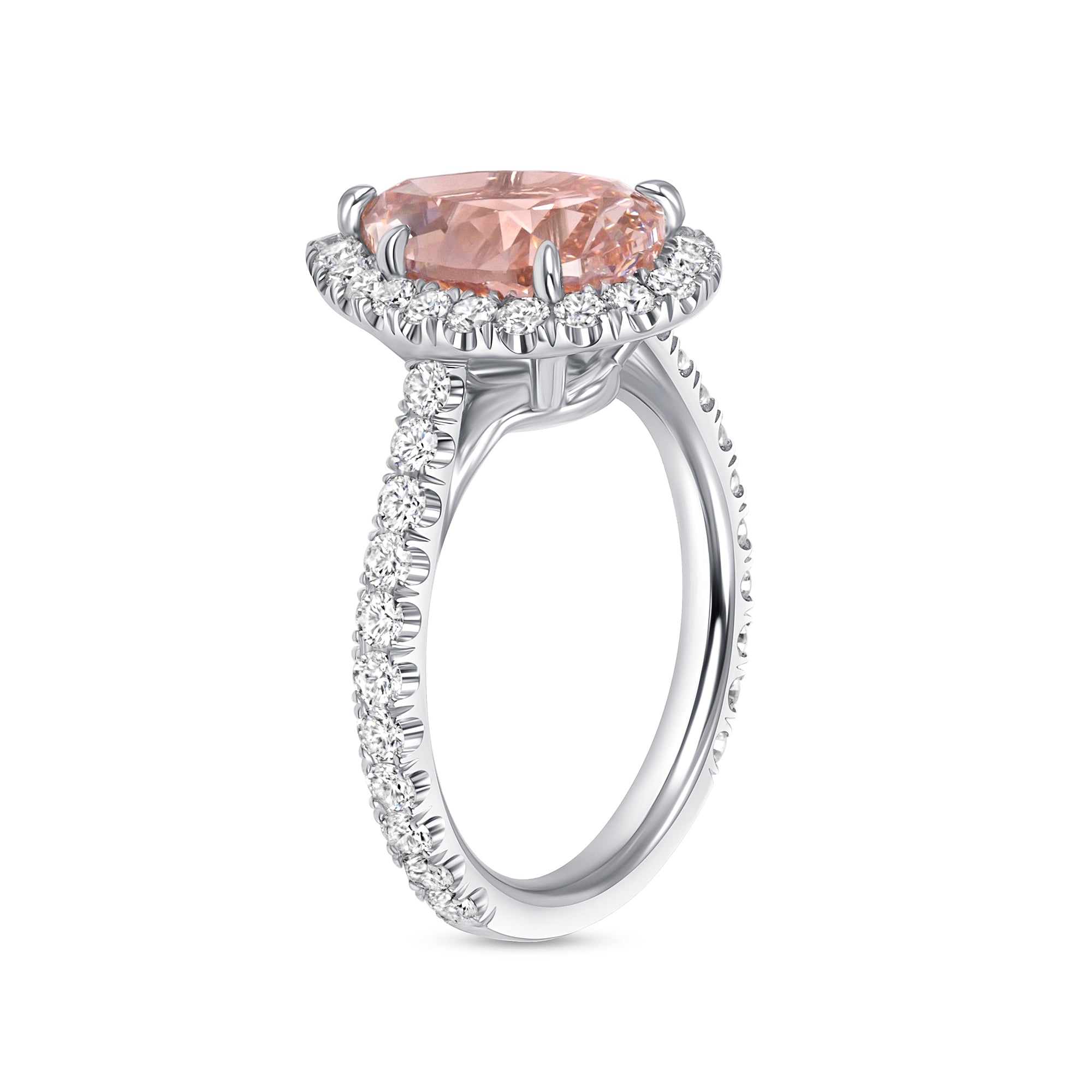 Pear Shape Pink Diamond Halo Ring in Platinum