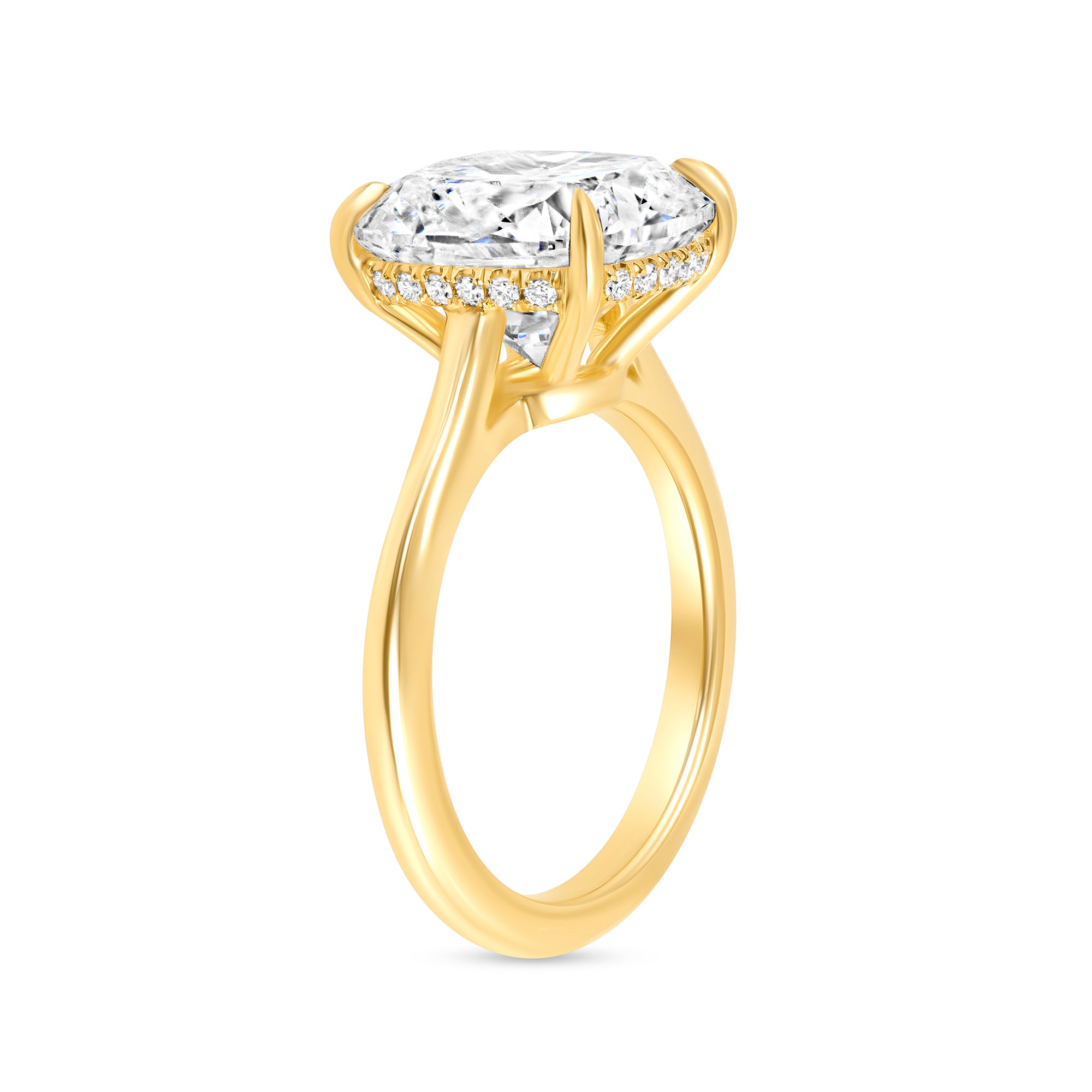 Cushion Cut Diamond Solitaire with Hidden Halo in 18K Yellow Gold