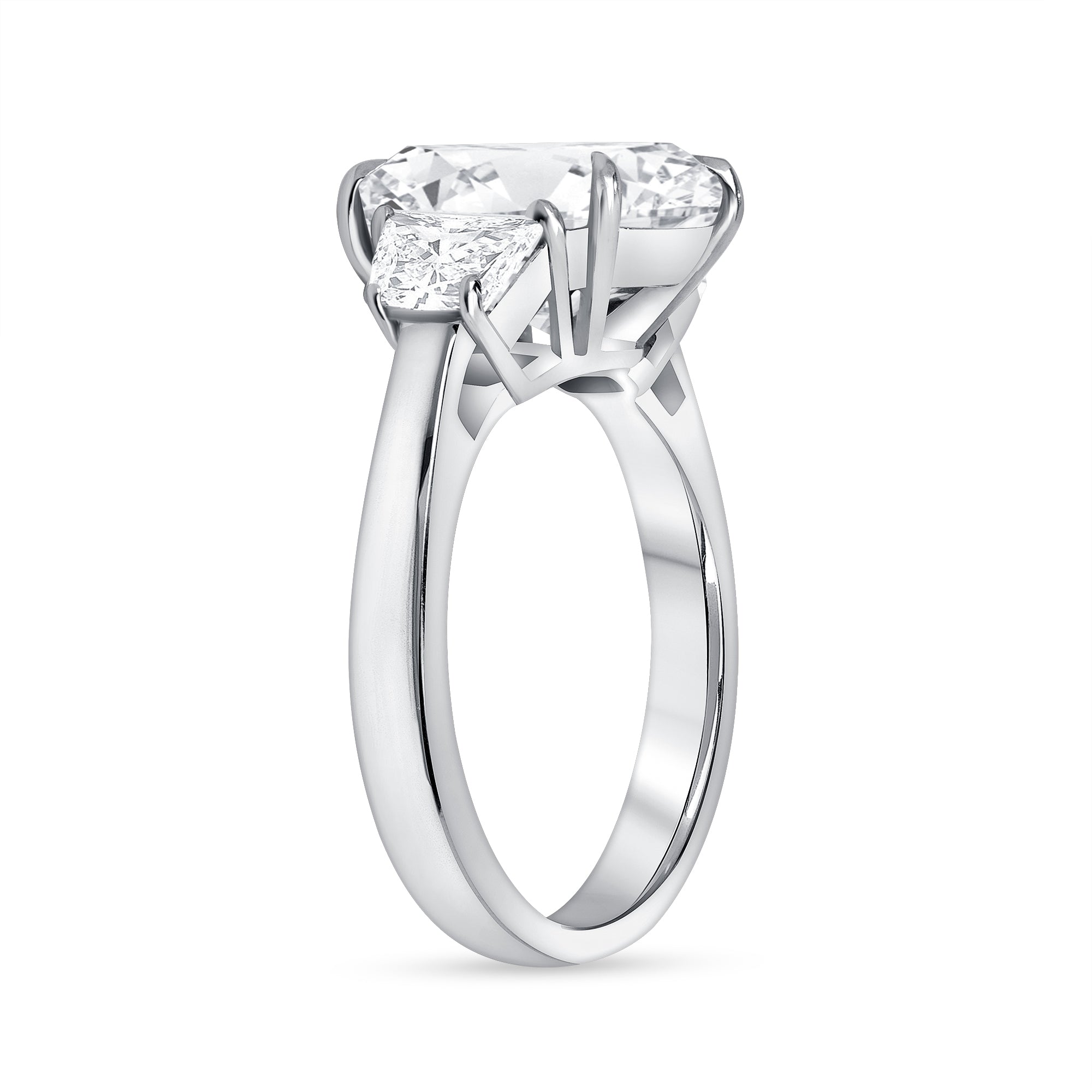 4.05ct Cushion Cut Diamond Three Stone Ring with Trapezoid Side Stones in Platinum Band, GIA Certified