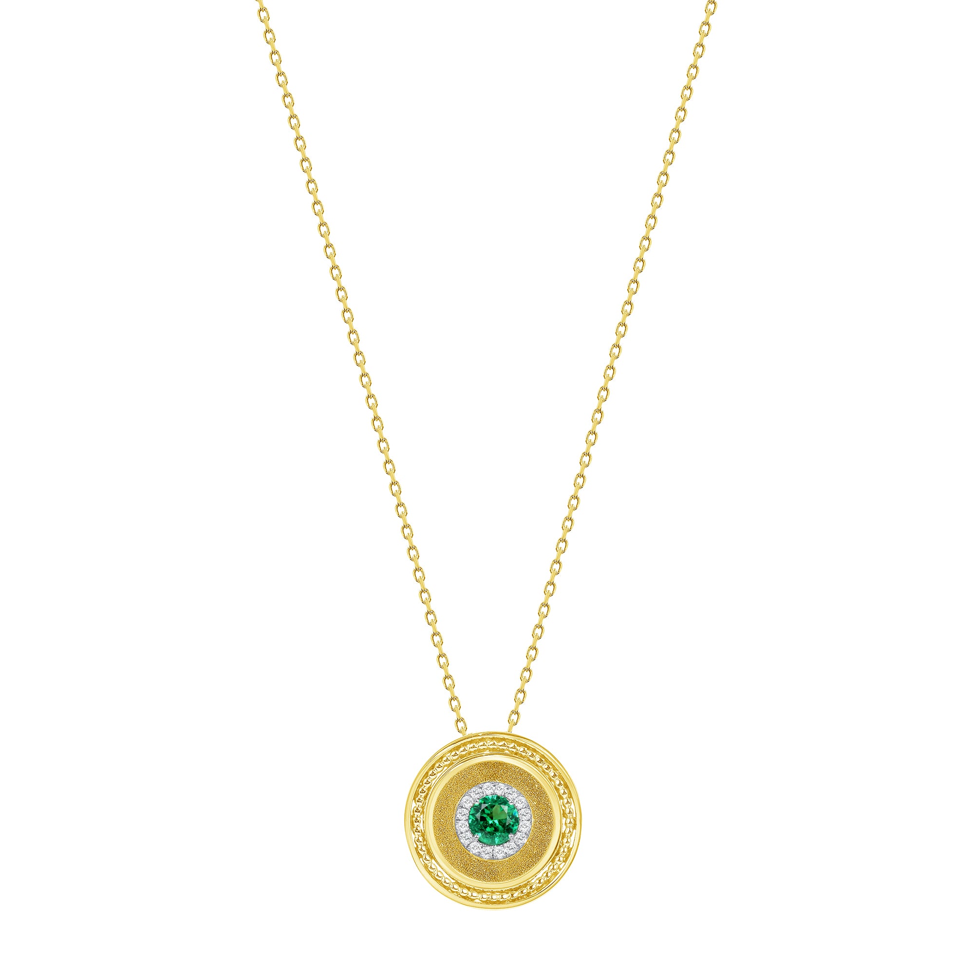 Emerald Circle Pendant in 18K Two Tone Gold