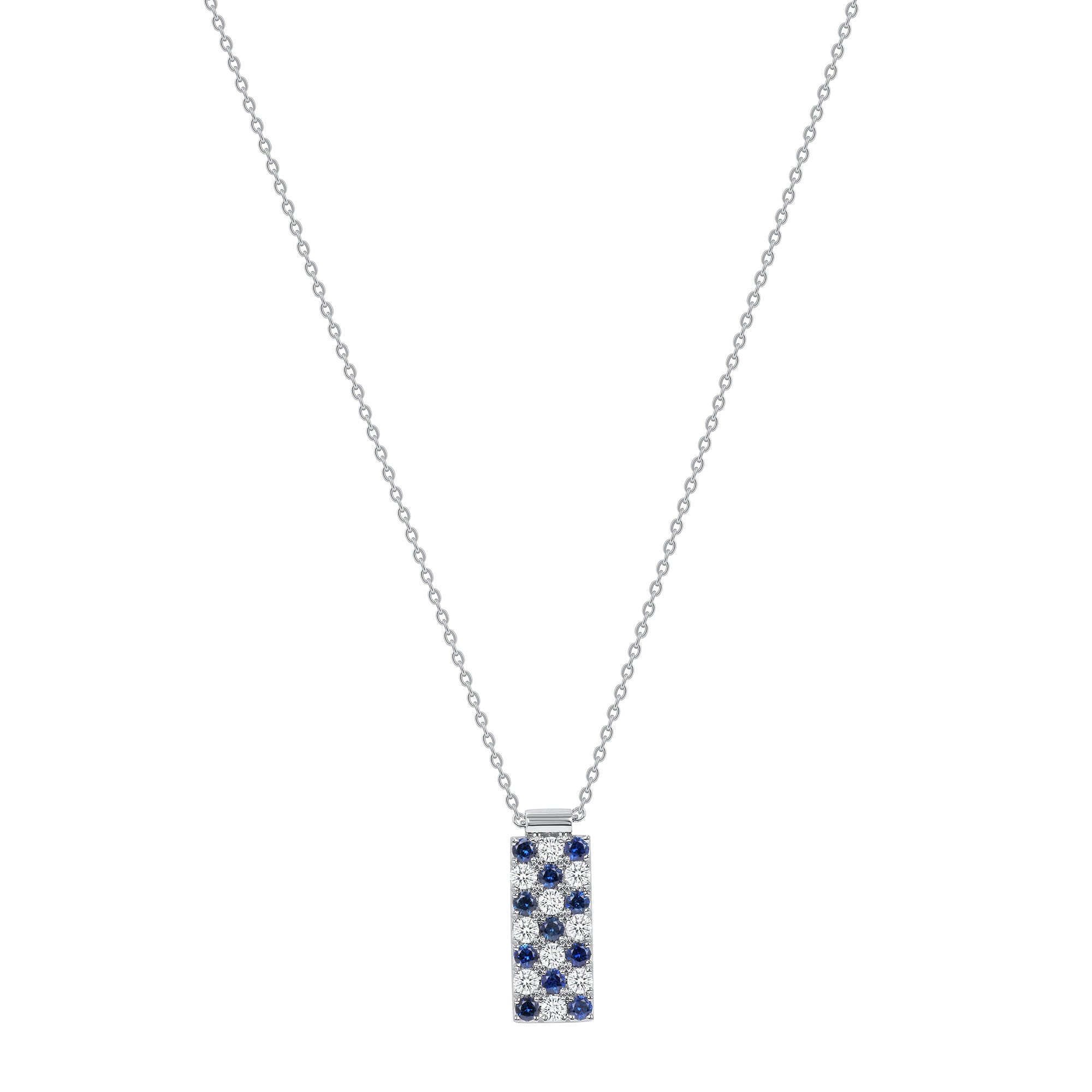 Checkered Sapphire and Diamond Pendant Necklace in 18K in White Gold