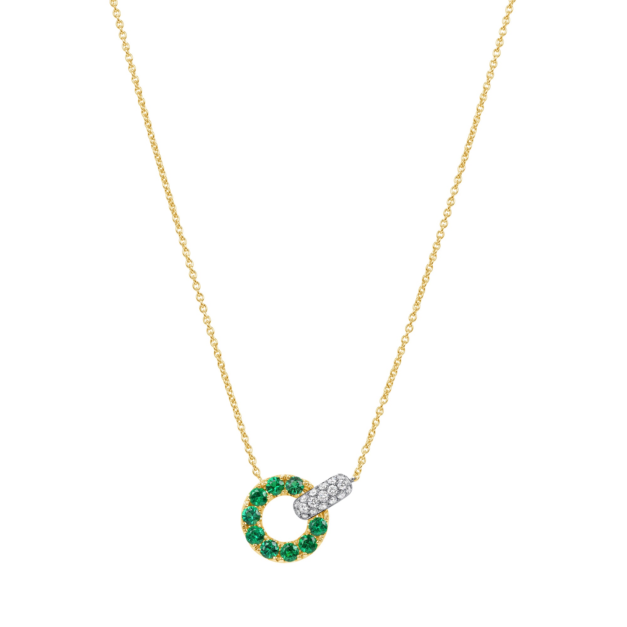 Emerald and Diamond Pendant in 18K Two Tone Gold