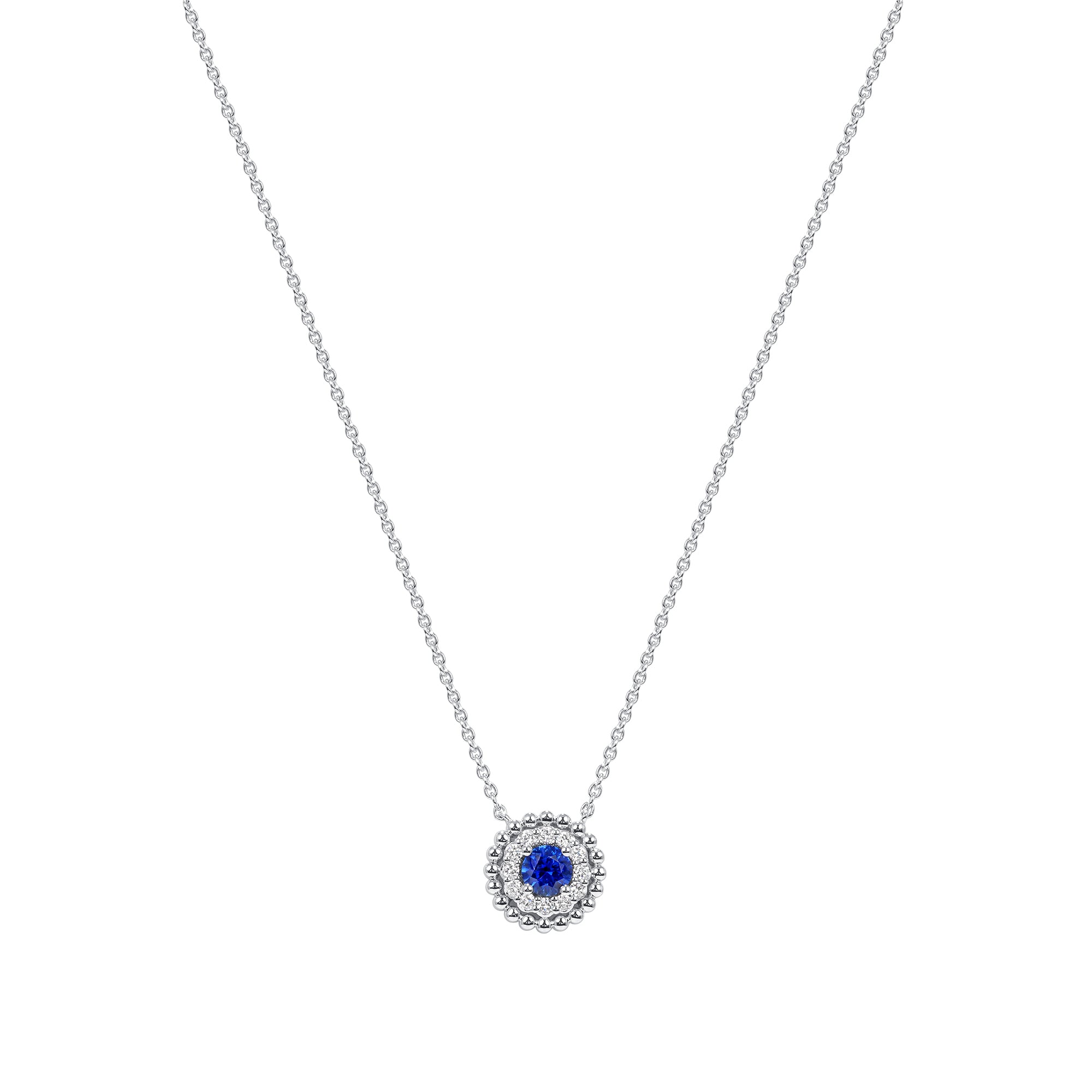 Sapphire Centered and Diamond Pendant in 18K White Gold