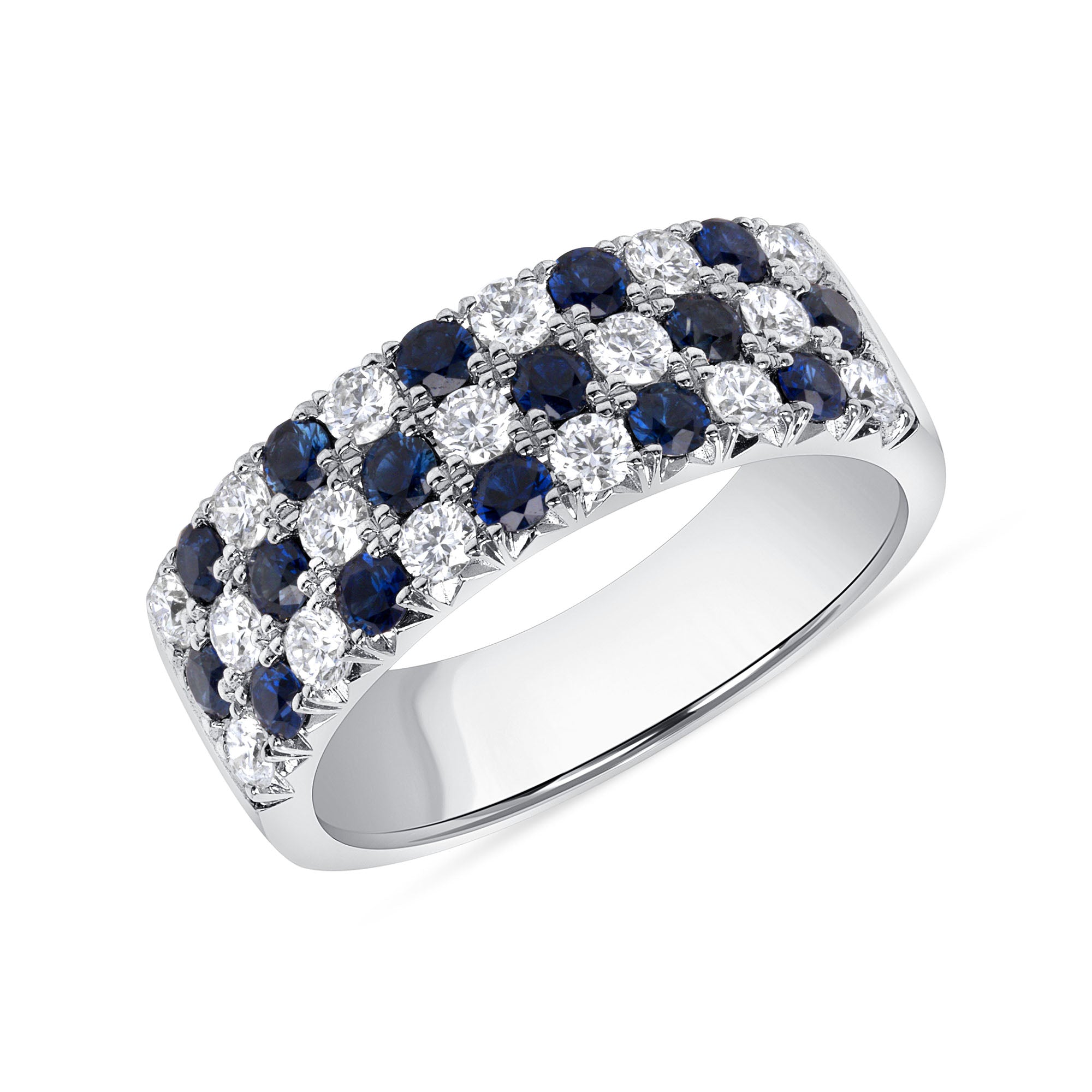 Checkered Sapphire and Diamond Ring in 18K White Gold