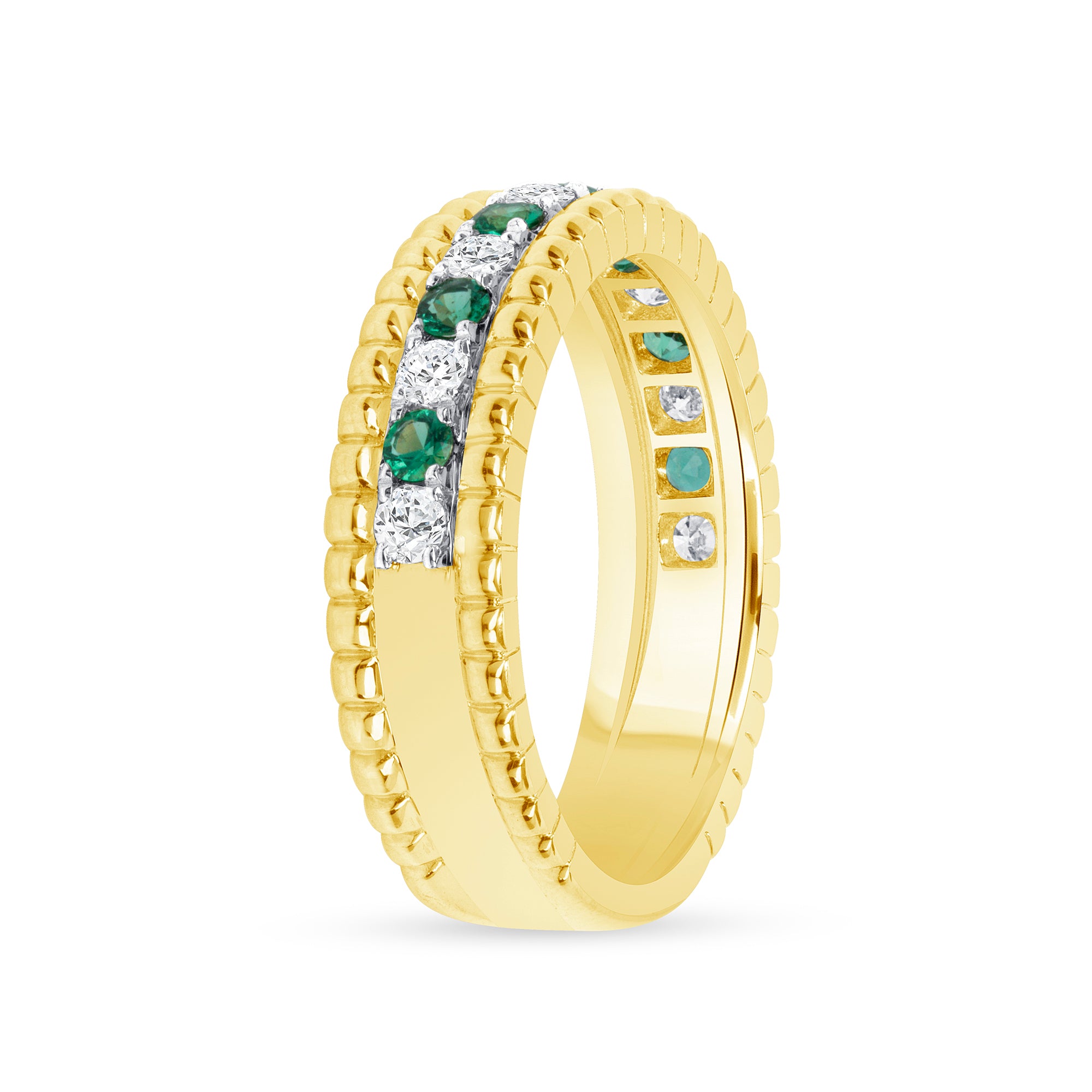 Alternating Round Brilliant Diamond and Emerald Band in 18K Yellow Gold