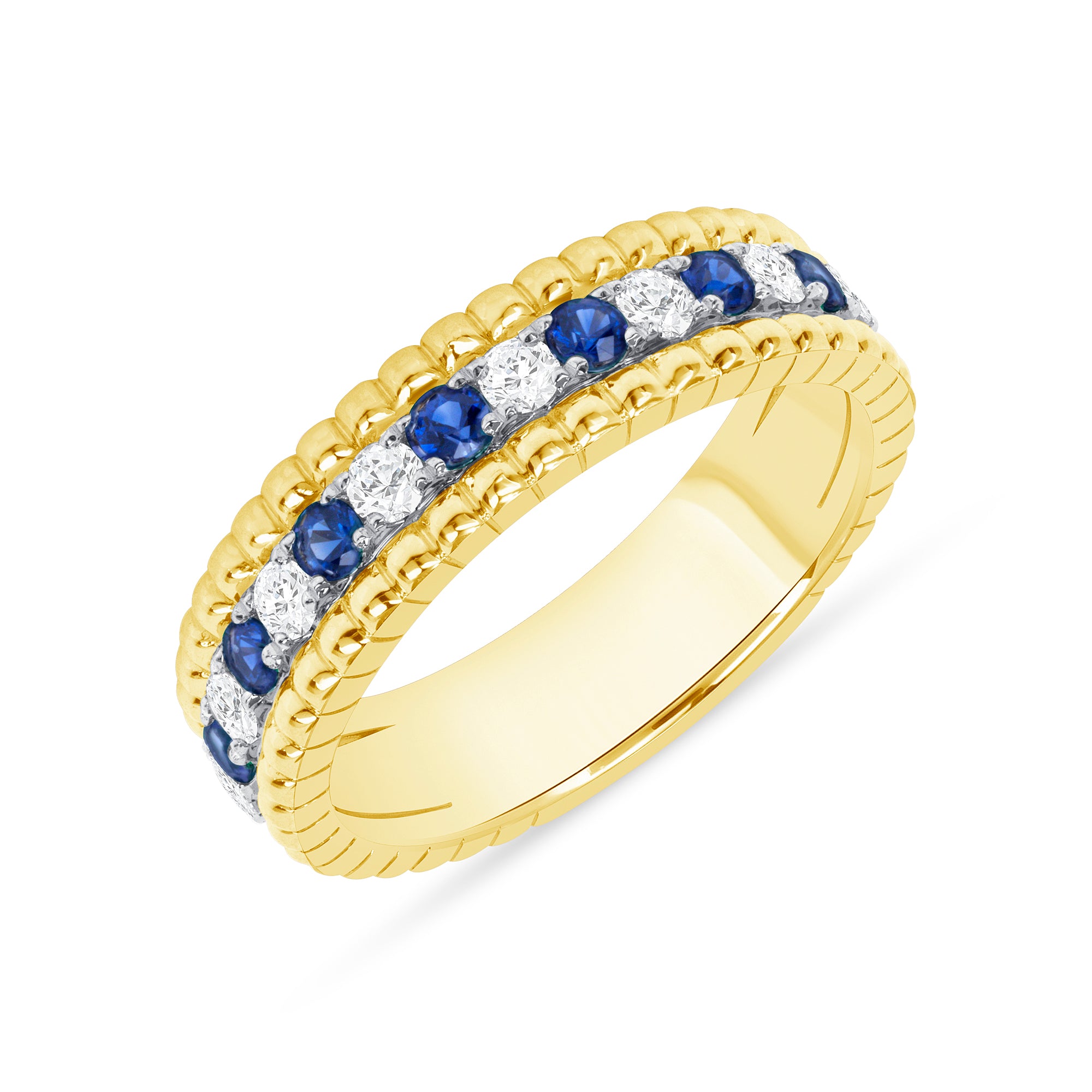 Alternating Round Brilliant Diamond and Sapphire Band in 18K Yellow Gold