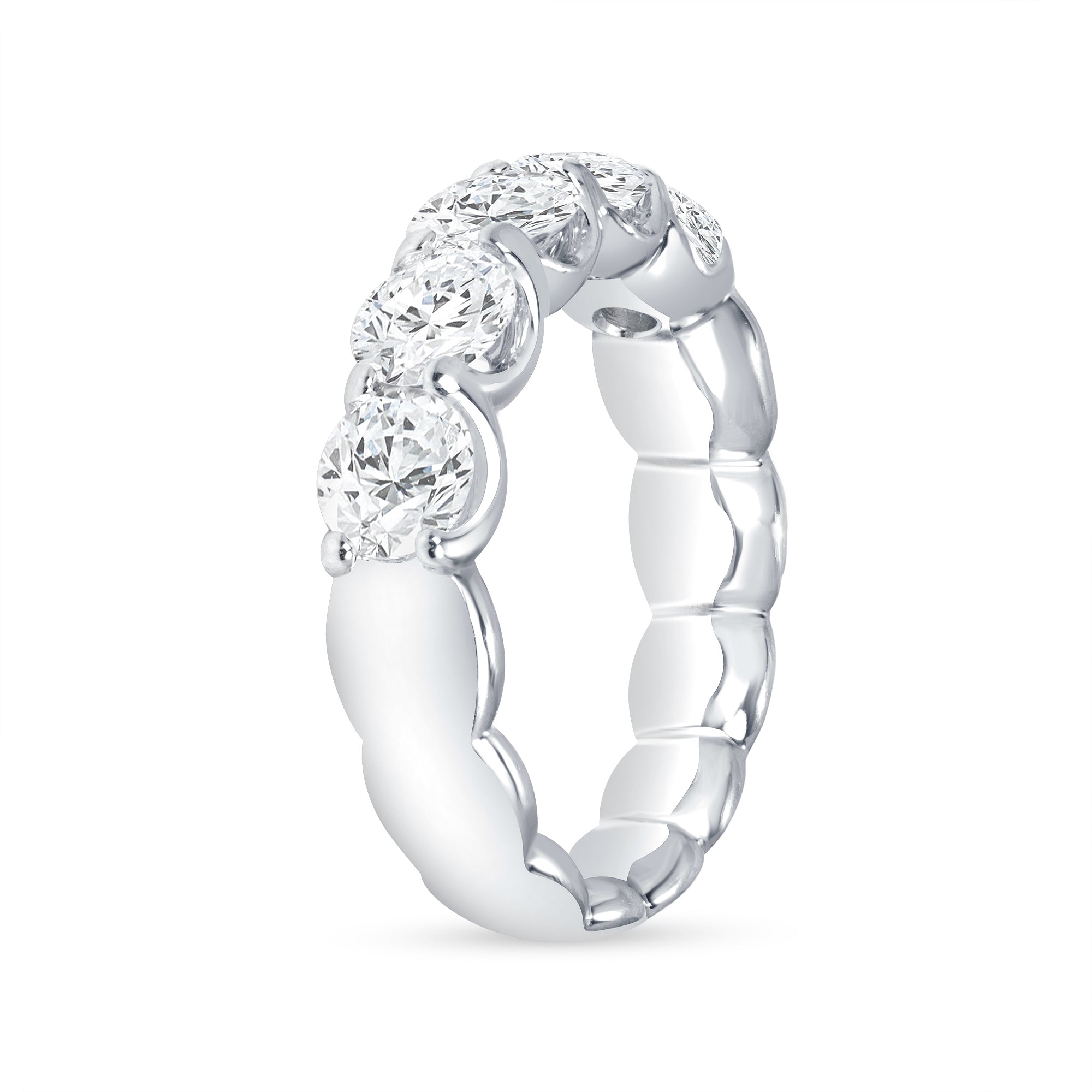 Round Brilliant Cut Diamond 5 Stone Band in Platinum Ruthenium