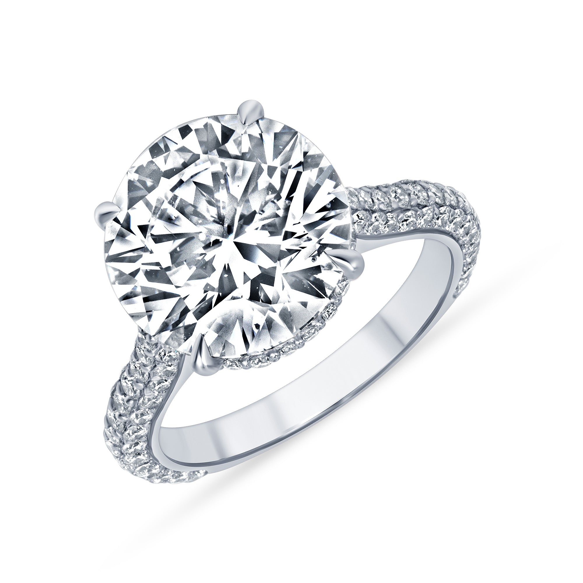 5.02ct Round Brilliant Diamond in Pavé Platinum Band, GIA Certified