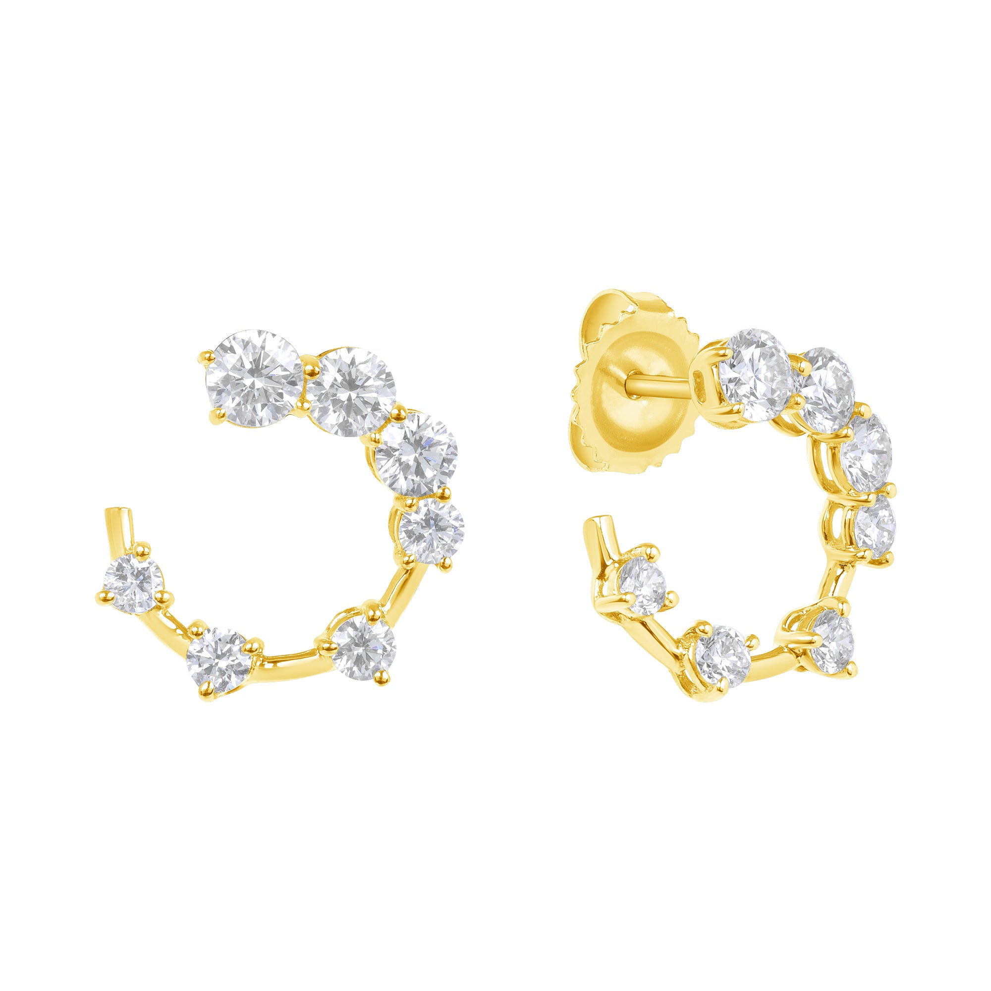 Round Brilliant Cut Diamond Open Hoop Swirl Earrings in 18K Yellow Gold