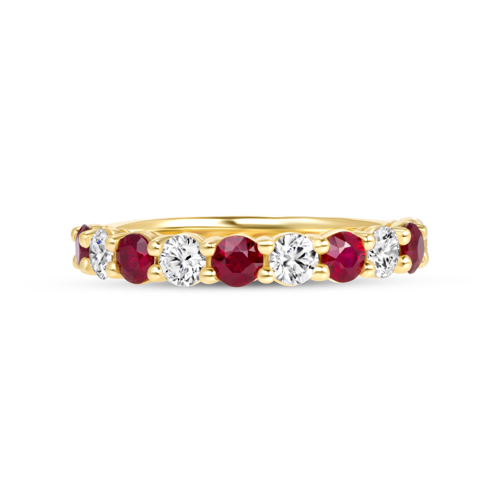 Alternating Round Ruby and Diamond Band in 18K Yellow Gold