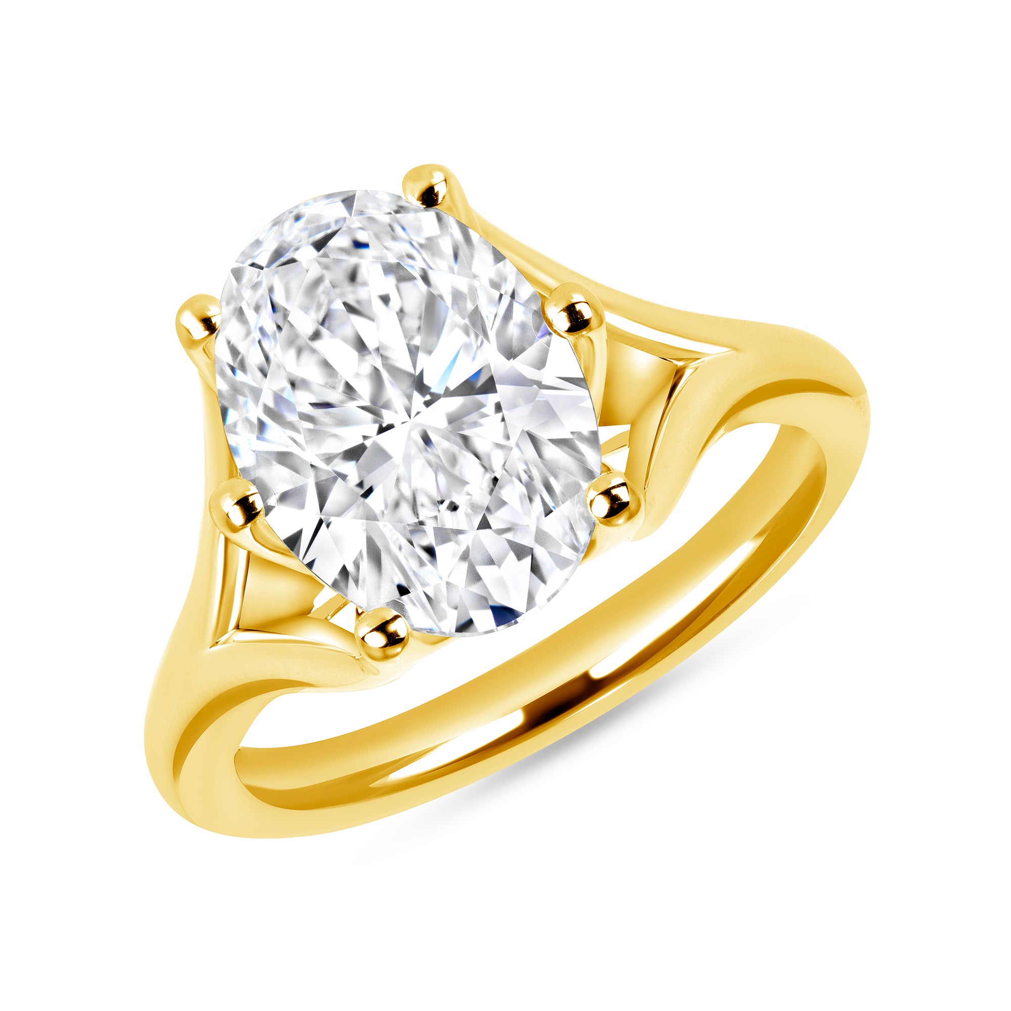 Oval Cut Diamond Split Shank Solitaire Ring in 18K White Gold