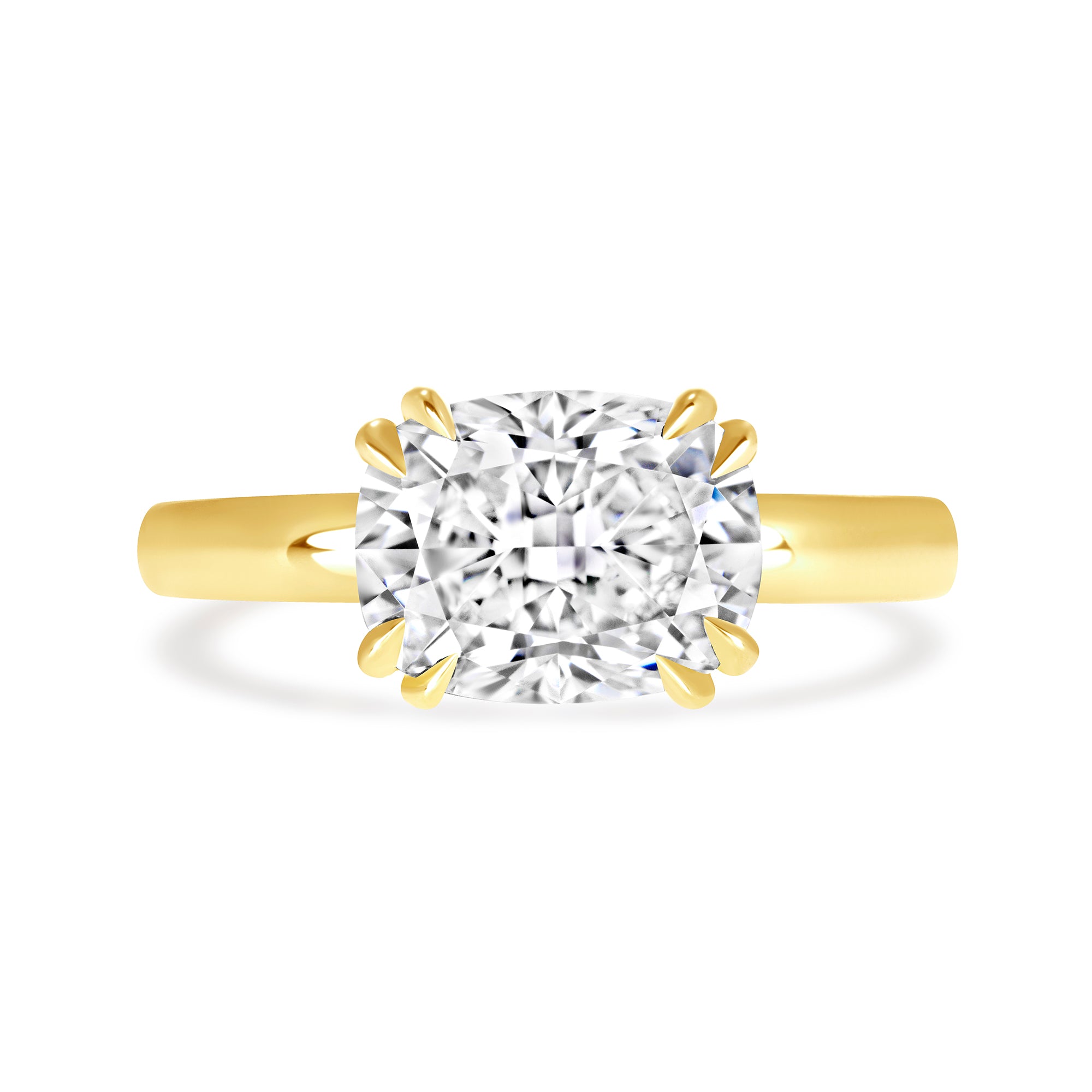 Cushion Cut Diamond East-West Solitaire Ring in 18K Yellow Gold