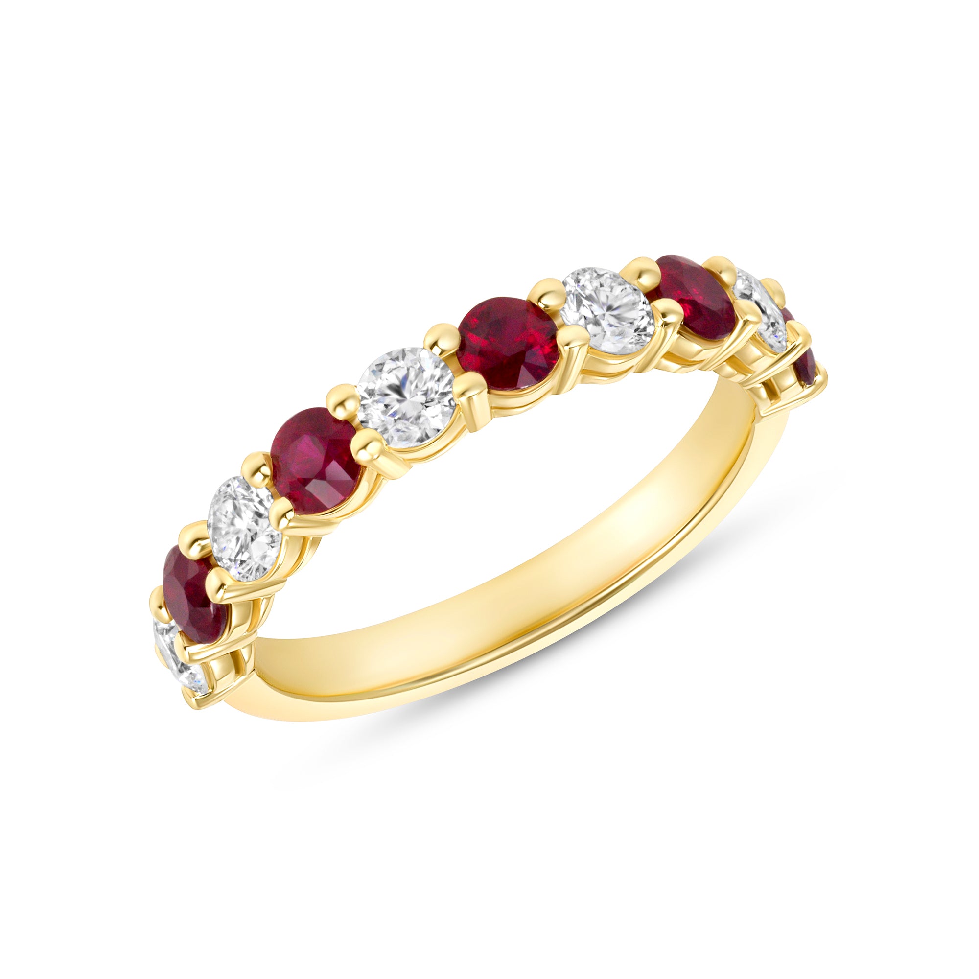 Alternating Round Ruby and Diamond Band in 18K Yellow Gold