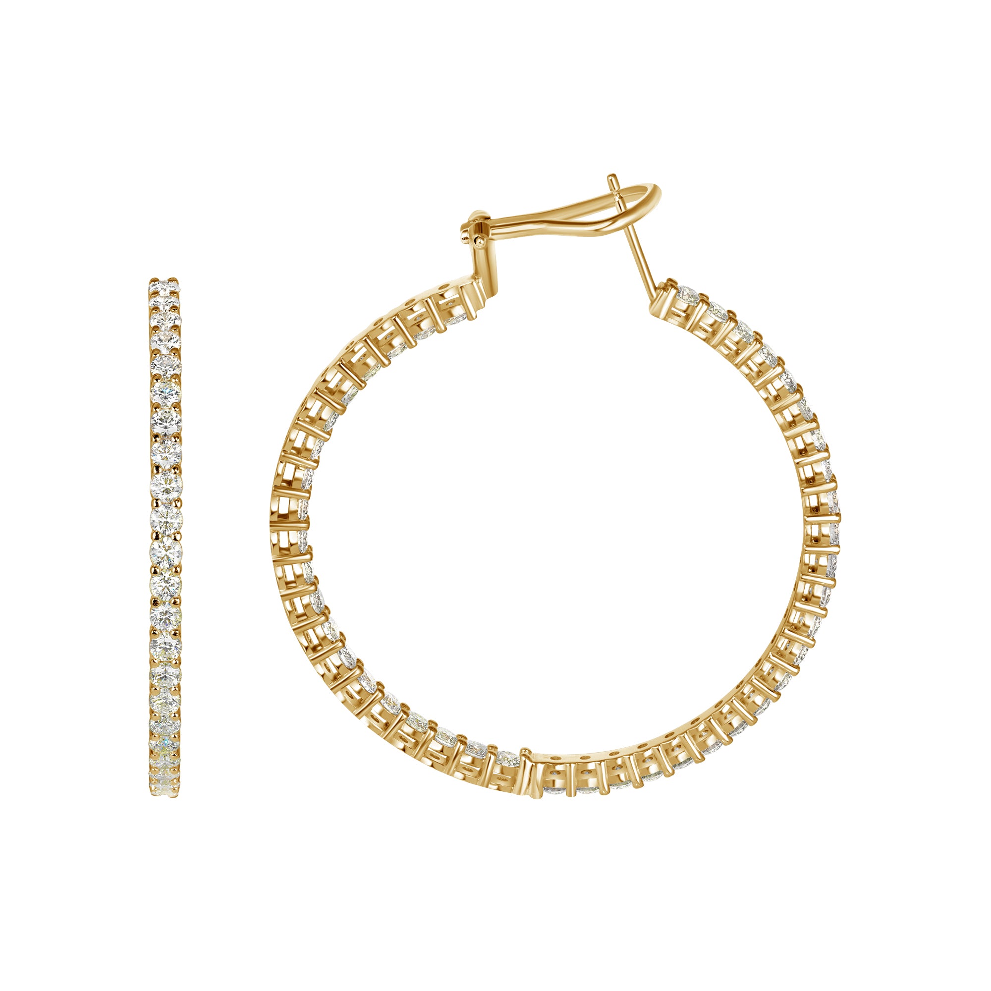 Round Cut Diamond Inside-Out Hoop Earrings in Yellow Gold